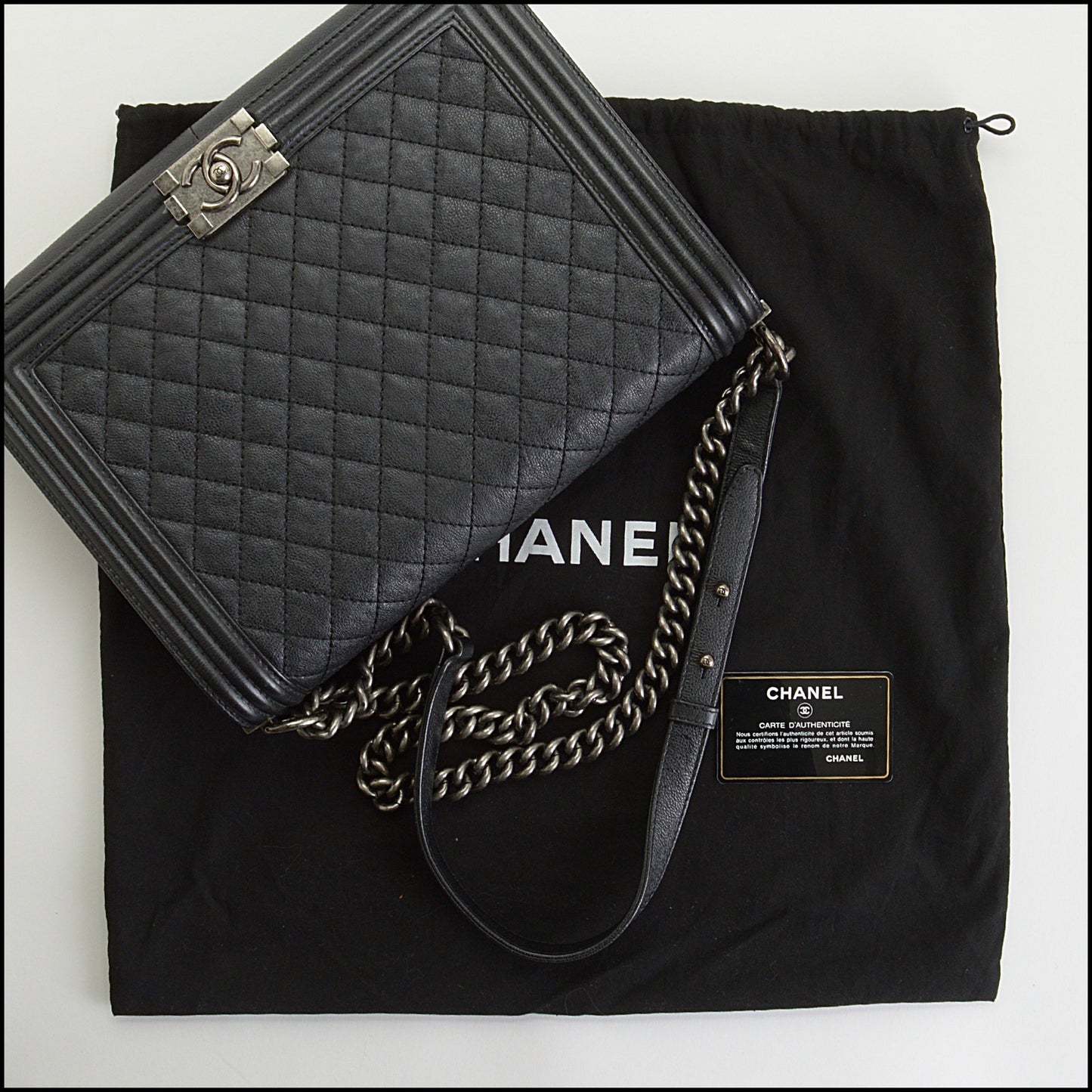 RDC15015 CHANEL '13-'14 Black Leather Quilted Large Boy Bag