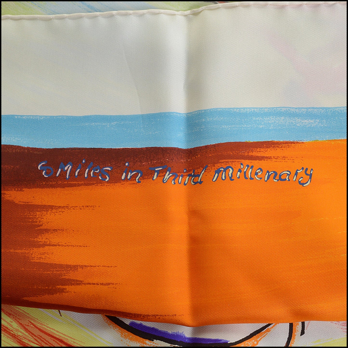 RDC14794 HERMES White "Smiles in Third Millenary" Silk Scarf 90 cm