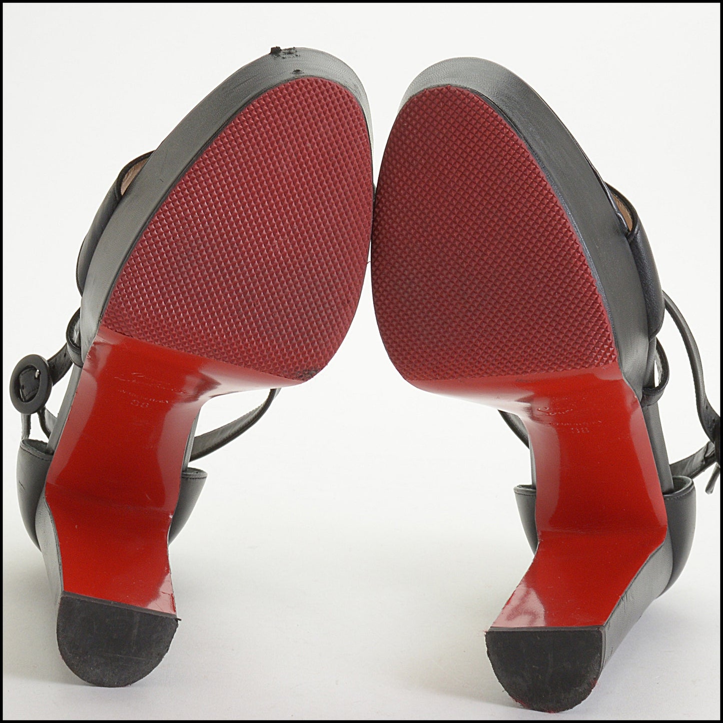 RDC14847 LOUBOUTIN 130 Black Leather Loubi Bee Alta Heels