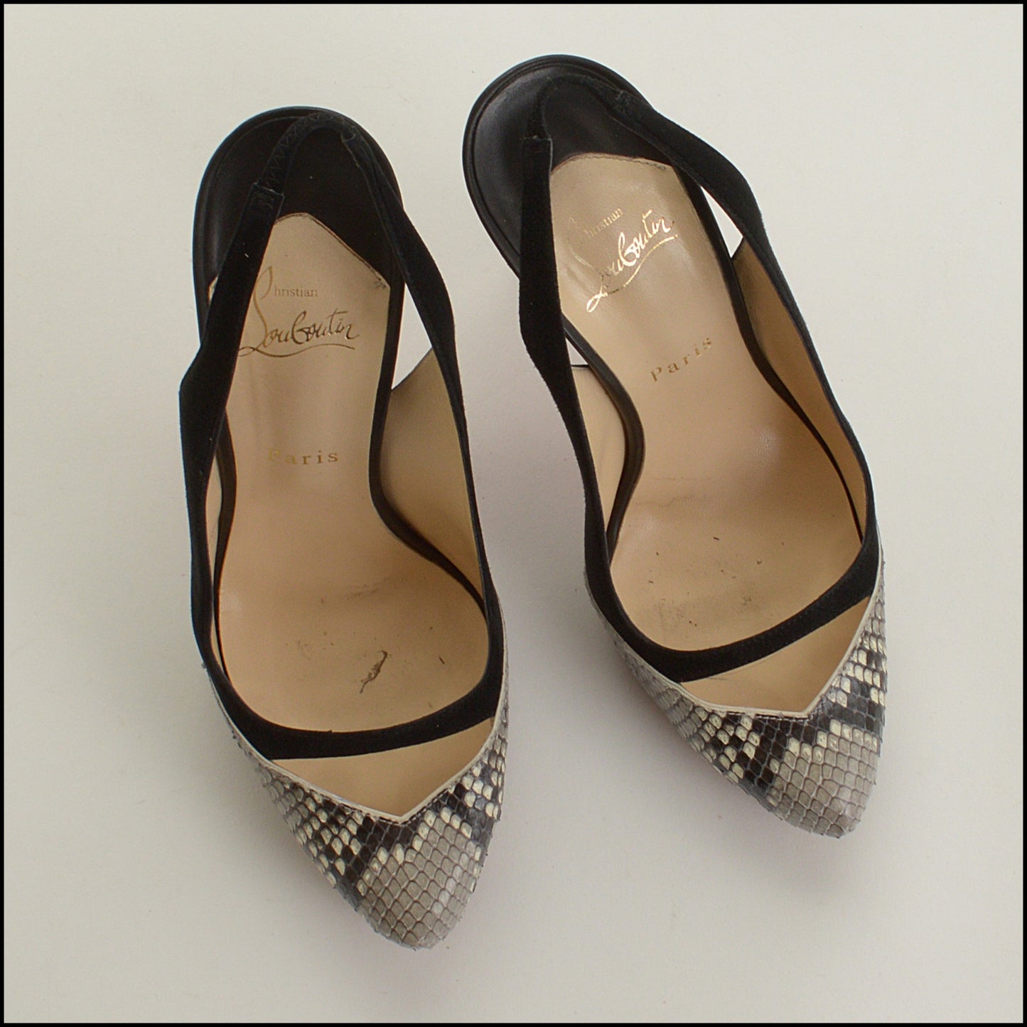 RDC15537 CHRISTIAN LOUBOUTIN Black Suede Grey Python Slingback 120 Pumps Size 41