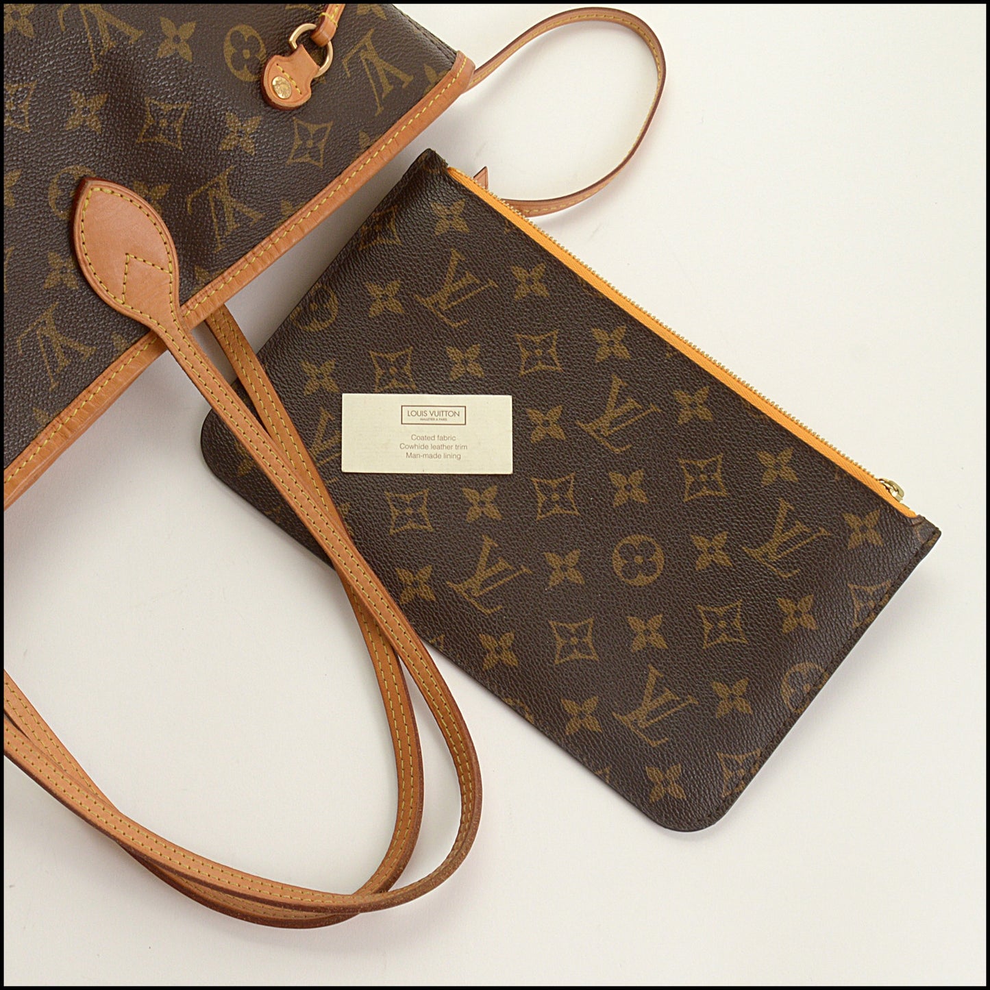 RDC15400 LOUIS VUITTON '14 Brown Monogram Canvas Mimosa Yellow Neverfull MM Tote with Pouch
