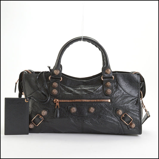 RDC14351 Authentic BALENCIAGA '11 Black Lambskin Giant HW Part Time Tote Bag