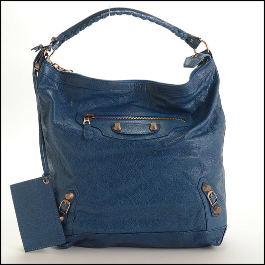 RDC15742 BALENCIAGA '12 Cobalt Blue Lambskin 12mm Rose Gold Mini Giant Hardware Day Bag