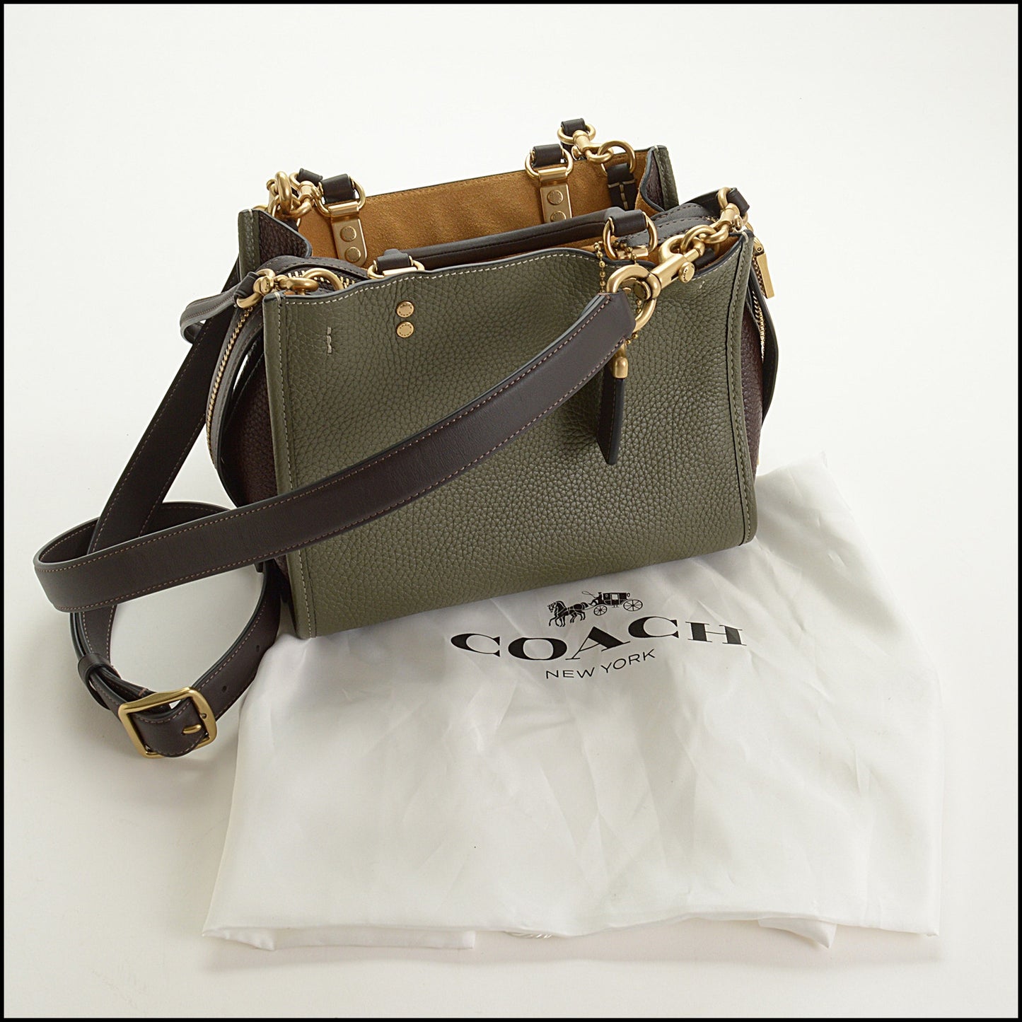 RDC15502 COACH Colorblock Olive Green Brown Glovetanned Leather Rogue 25 Bag