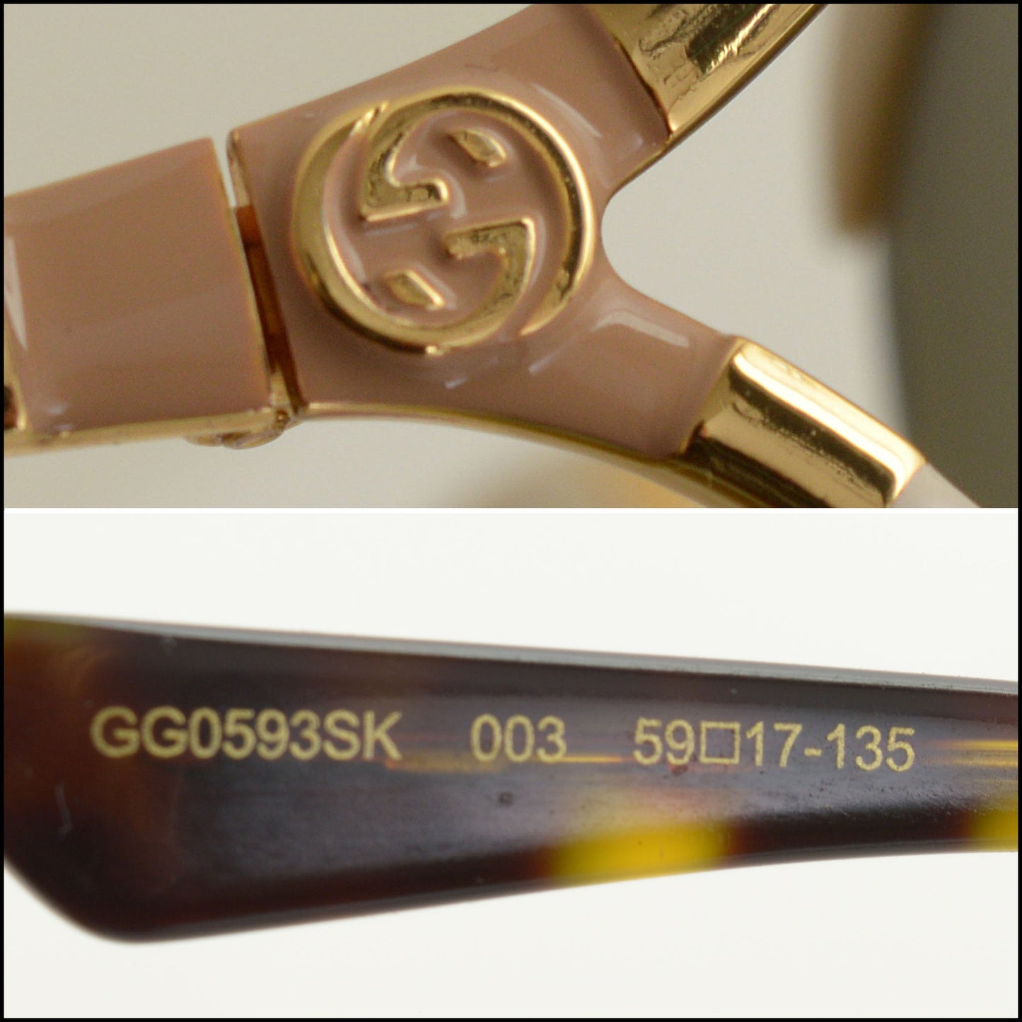 RDC14993 GUCCI Cream Acetate & Gold Metal Square Frame Sunglasses