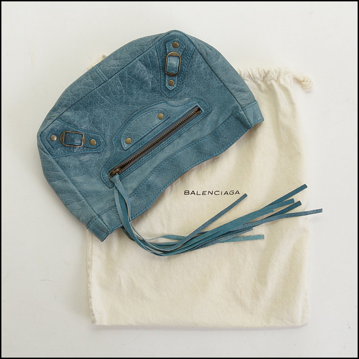 RDC14901 BALENCIAGA '05 Teal Blue Chevre Goatskin Makeup Clutch