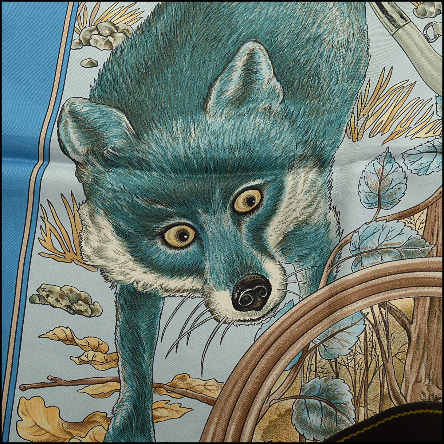 RDC15232 HERMES Blue Chasse au Bois Silk Scarf 90cm