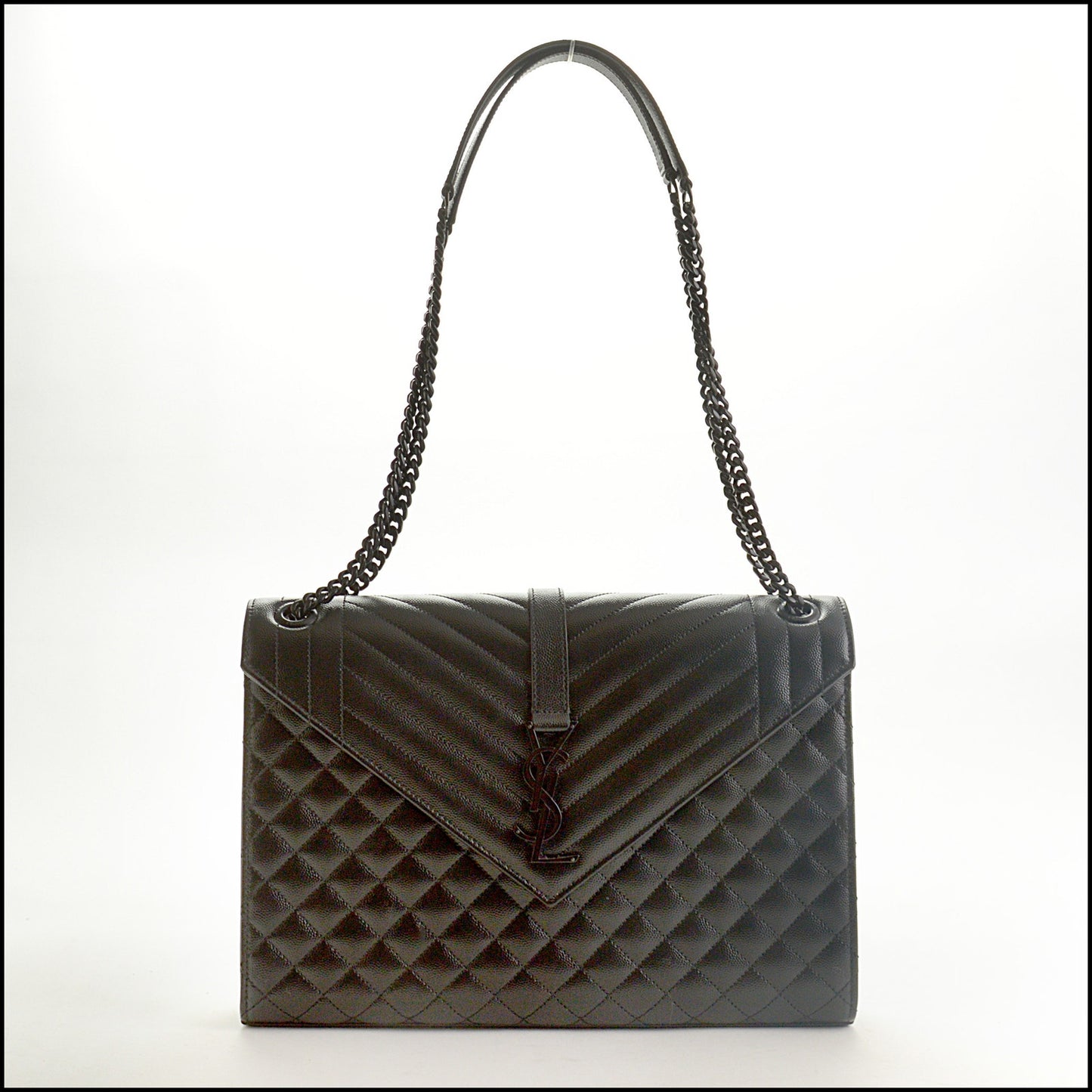 RDC15332 SAINT LAURENT Black Grain de Poudre Mixed Matelasse Large Envelope Chain Bag