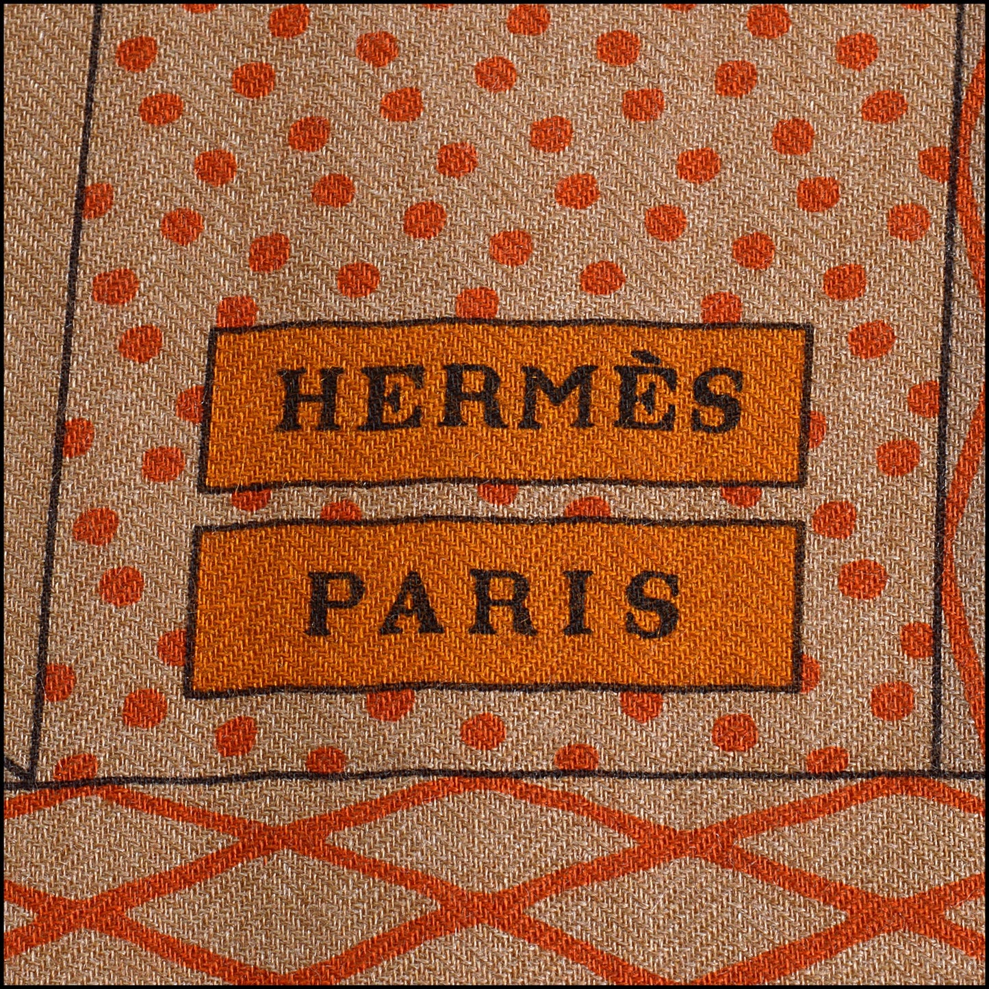 RDC14923 HERMES Orange/Beige Cashmere Silk "Grand Theatre Nouveau" 140 Large Shawl/Scarf