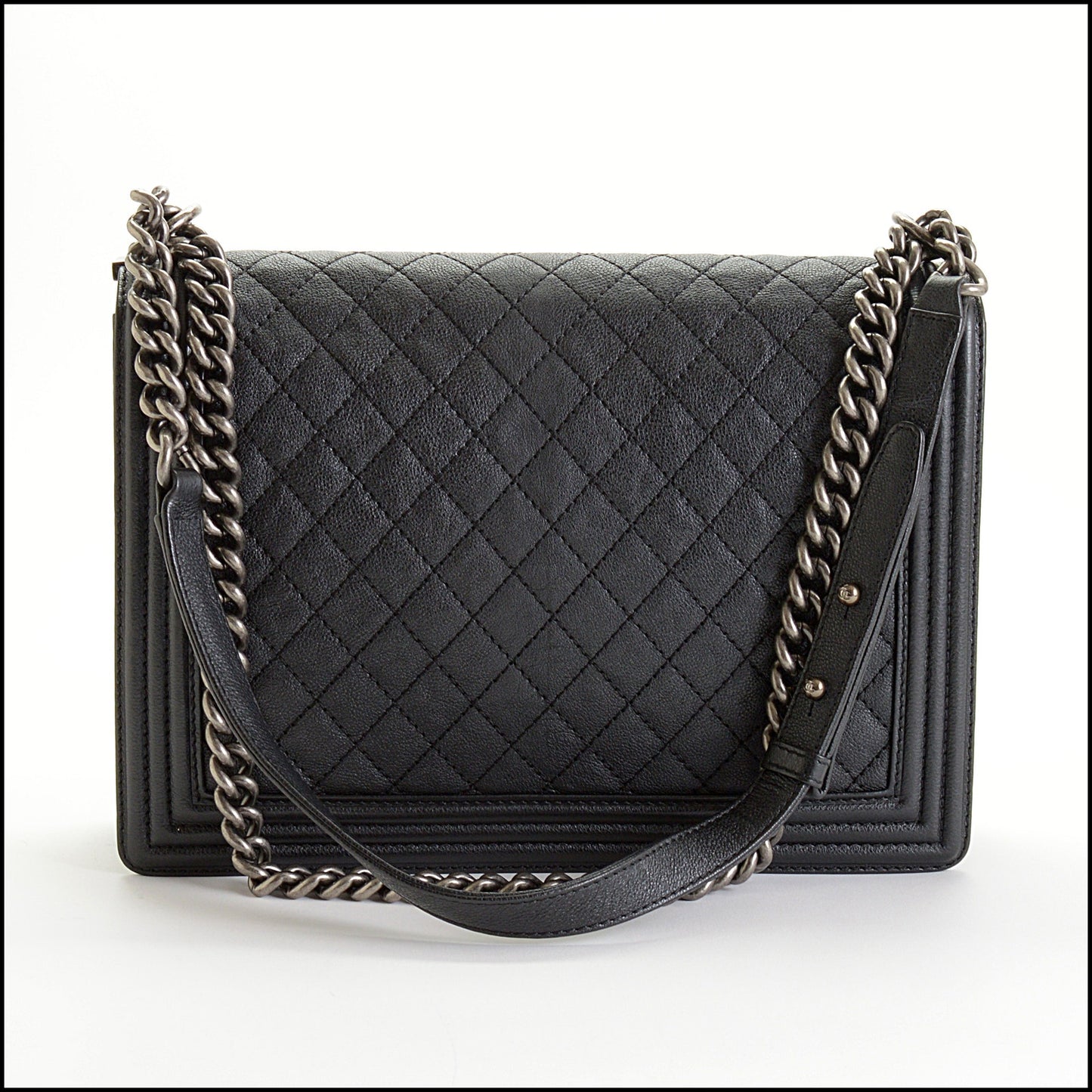 RDC15015 CHANEL '13-'14 Black Leather Quilted Large Boy Bag