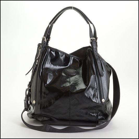 RDC14383 Authentic TOD'S Black Patent PVC Bucket Bag