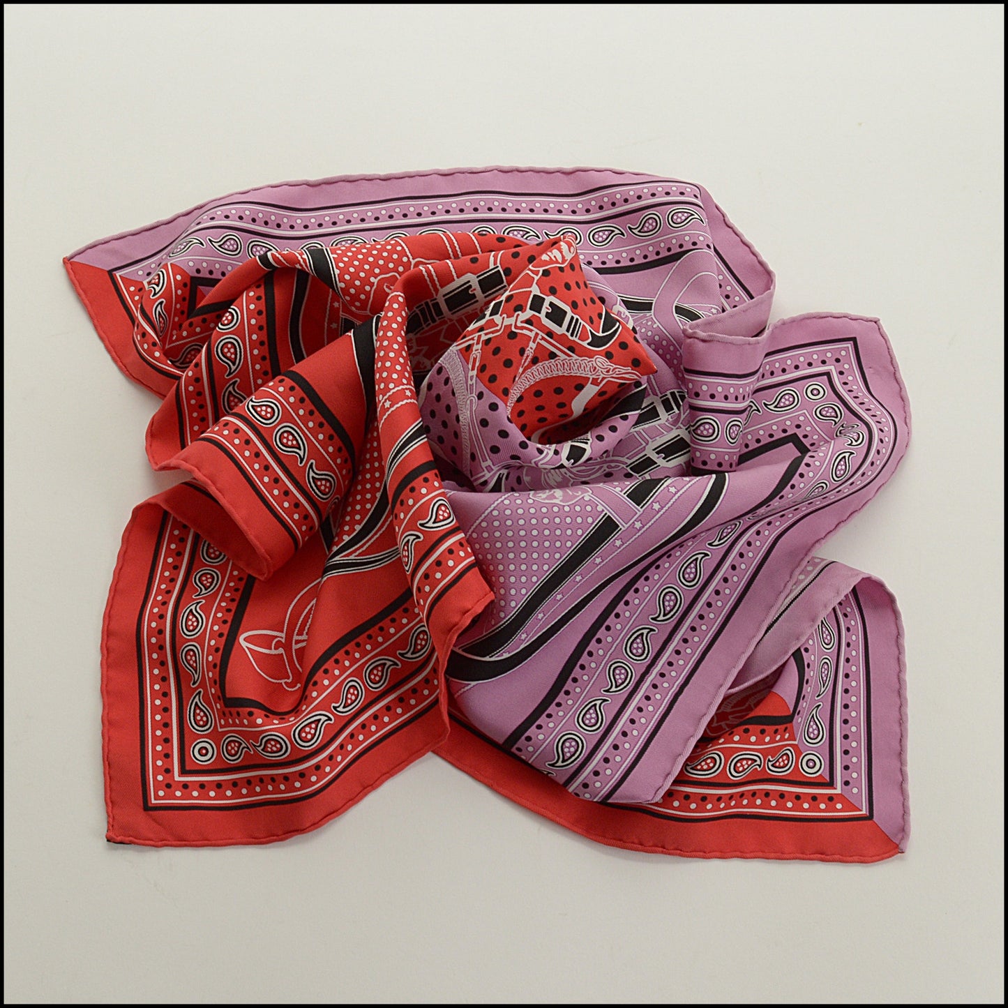 RDC15477 HERMES Red/Lilac "Grand Manege Bandana" 55 Silk Scarf