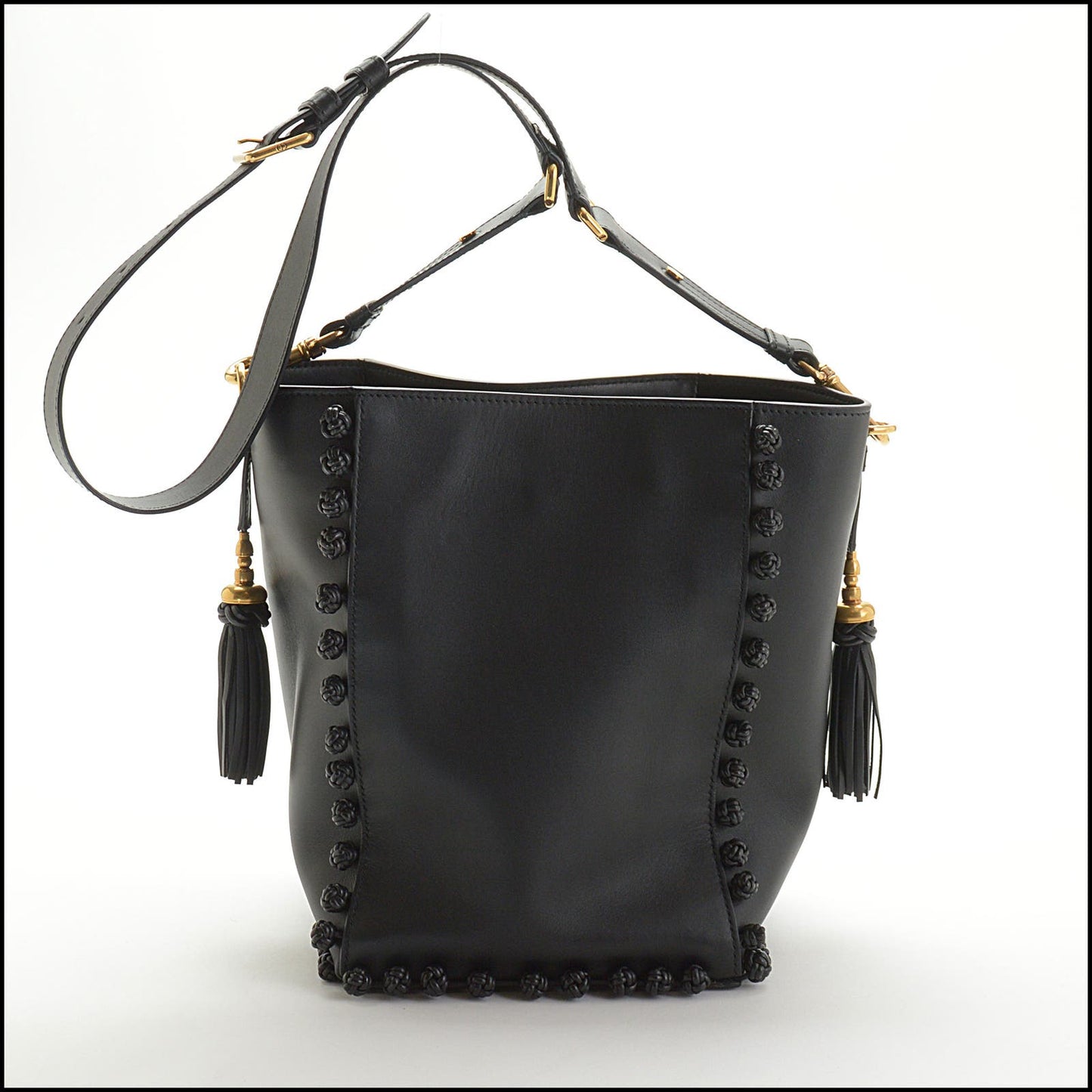 RDC13863 Authentic DIOR Black Leather Knotted Hobo Bucket Bag