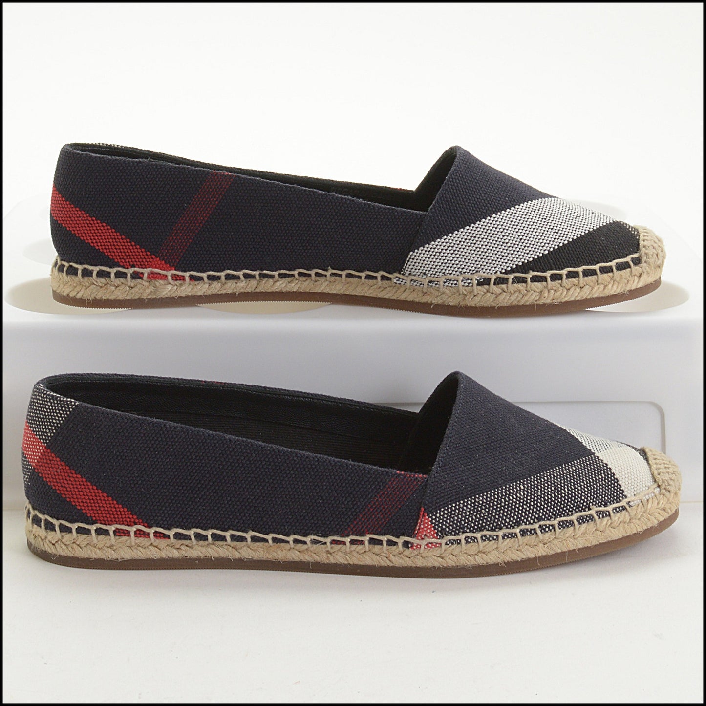 RDC14906 BURBERRY Navy Check Espradrille Flats size 37