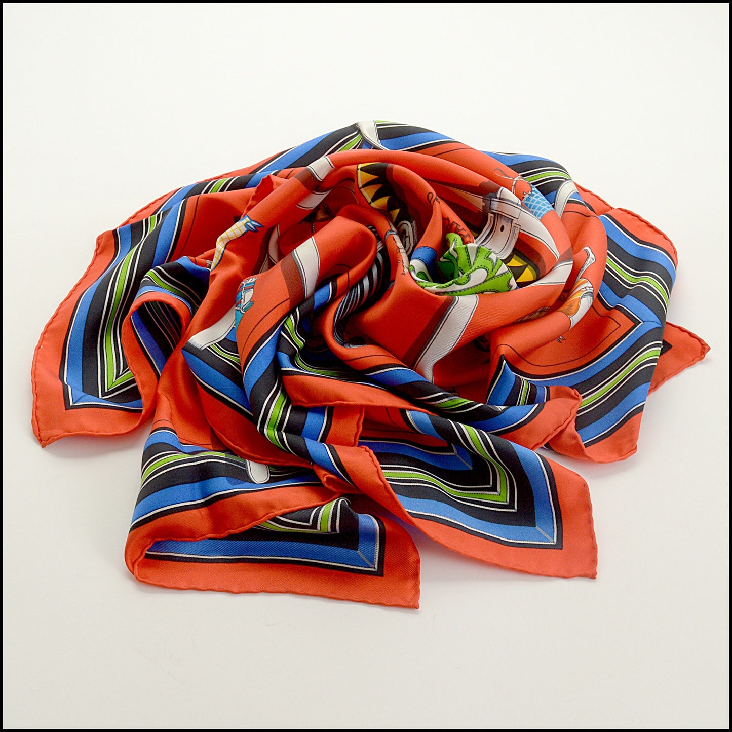 RDC15461 HERMES Vintage 1974 Red "Couvertures et Tenues de Jour" Silk Scarf 90 cm