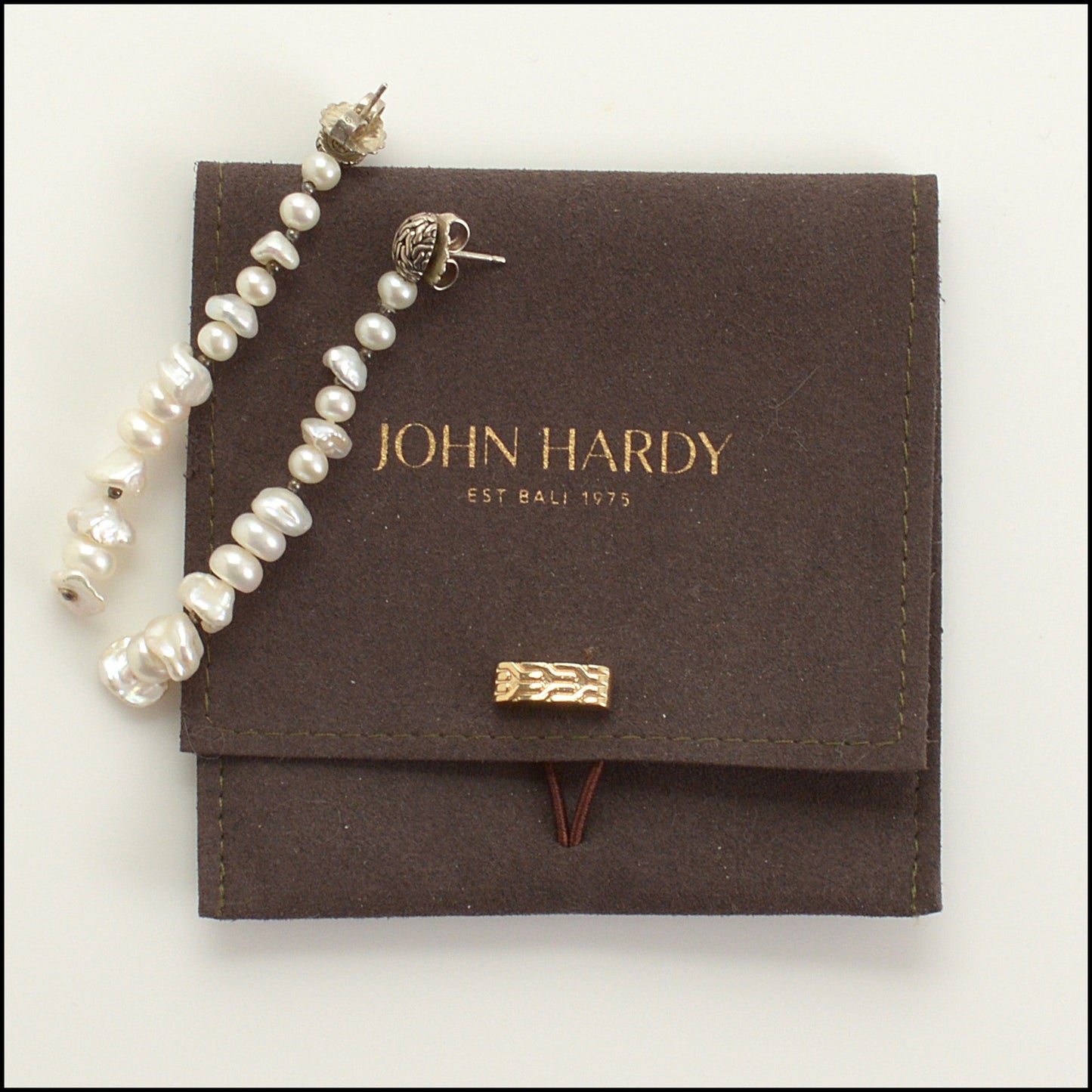 RDC15449 JOHN HARDY Fresh Water Baroque Pearl Dangle Silver Post Earrings