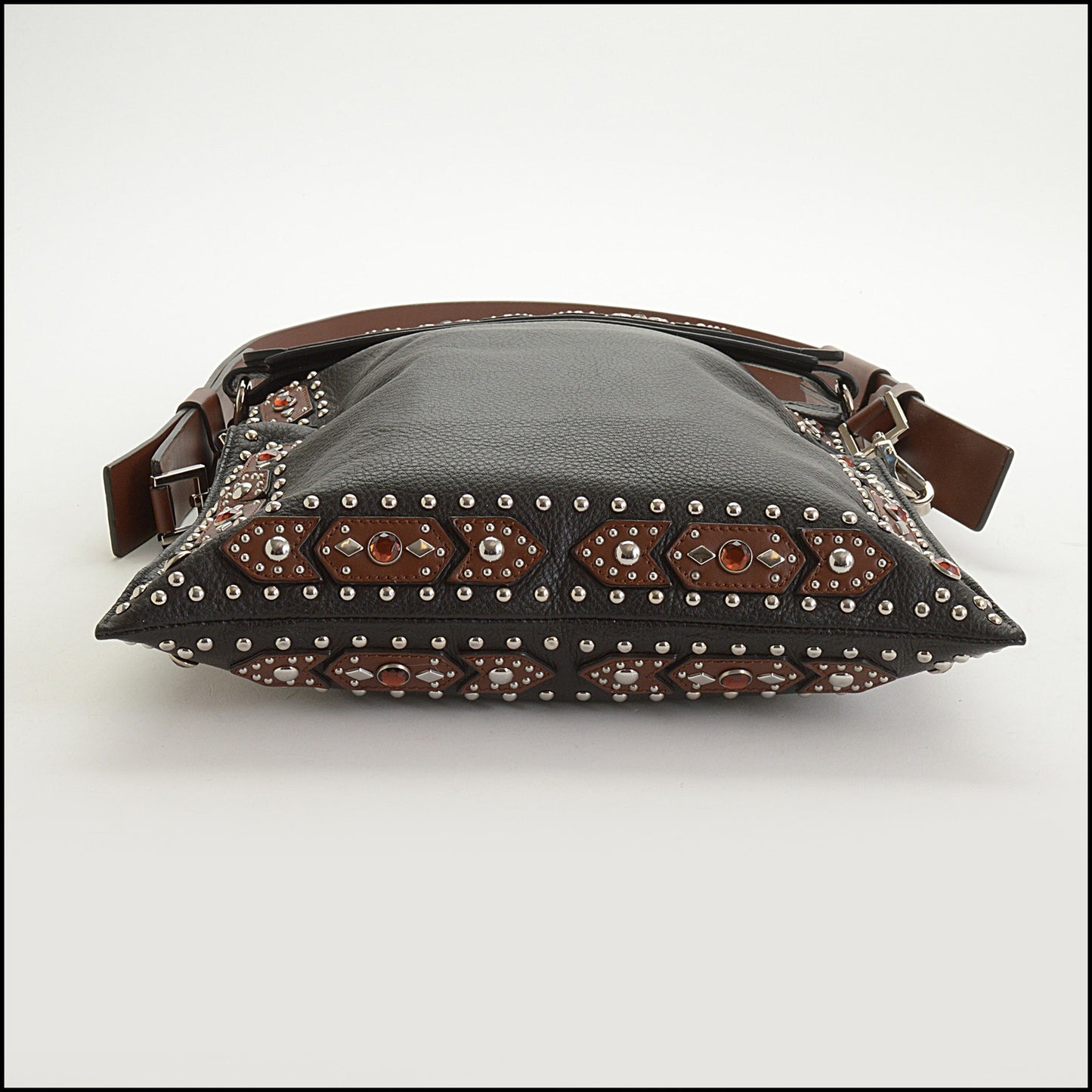 RDC14982 GIVENCHY Black/Brown Studded Fold-Over Clutch Shoulder Bag