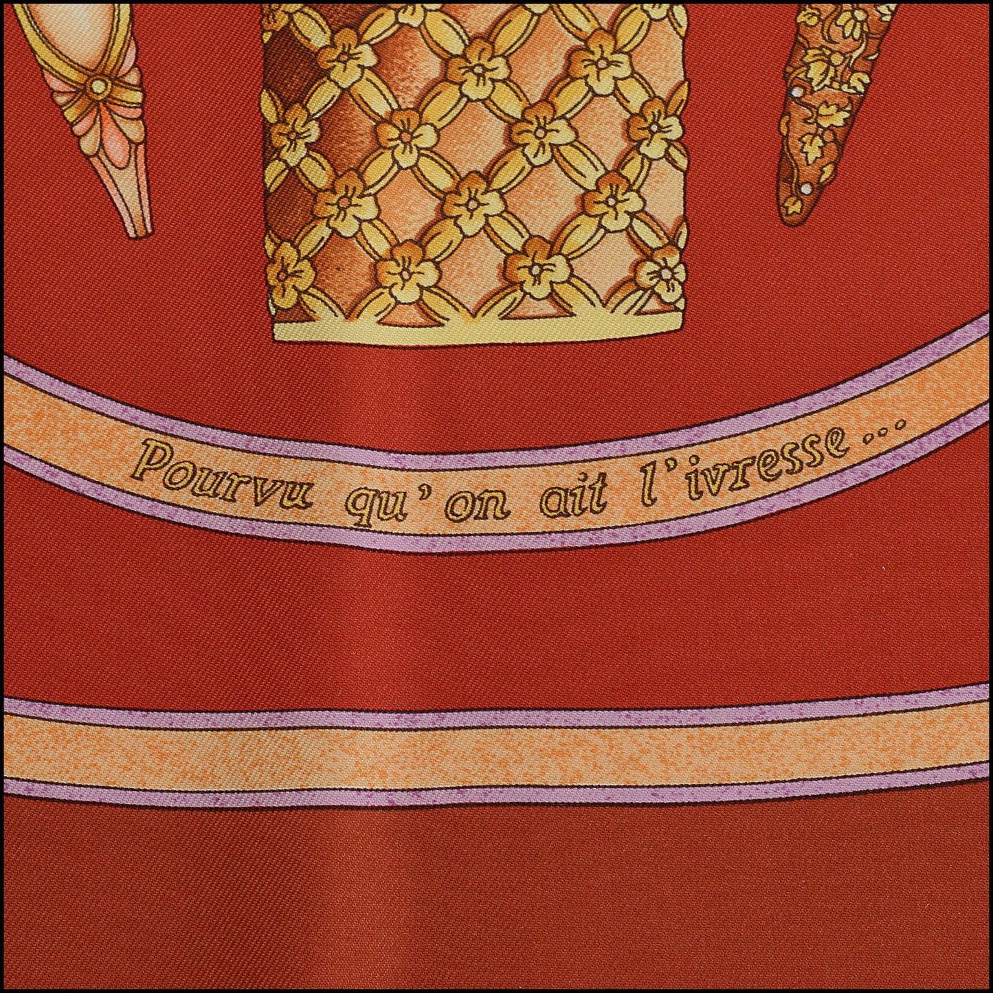 RDC14900 HERMES Rouge "Qu'importe le Flacon" 90 Silk Scarf