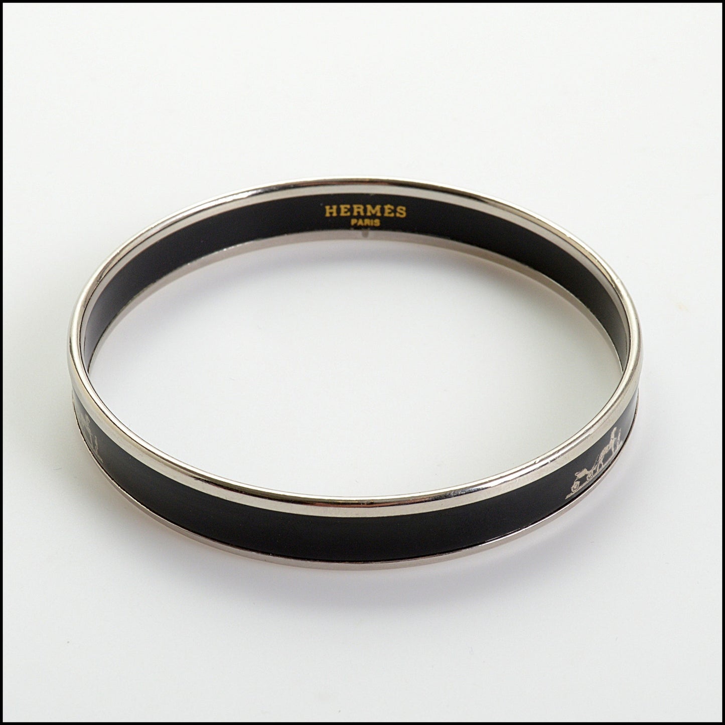 RDC14442 Hermes Ex Libris Black & Silver Bangle Size Small/65