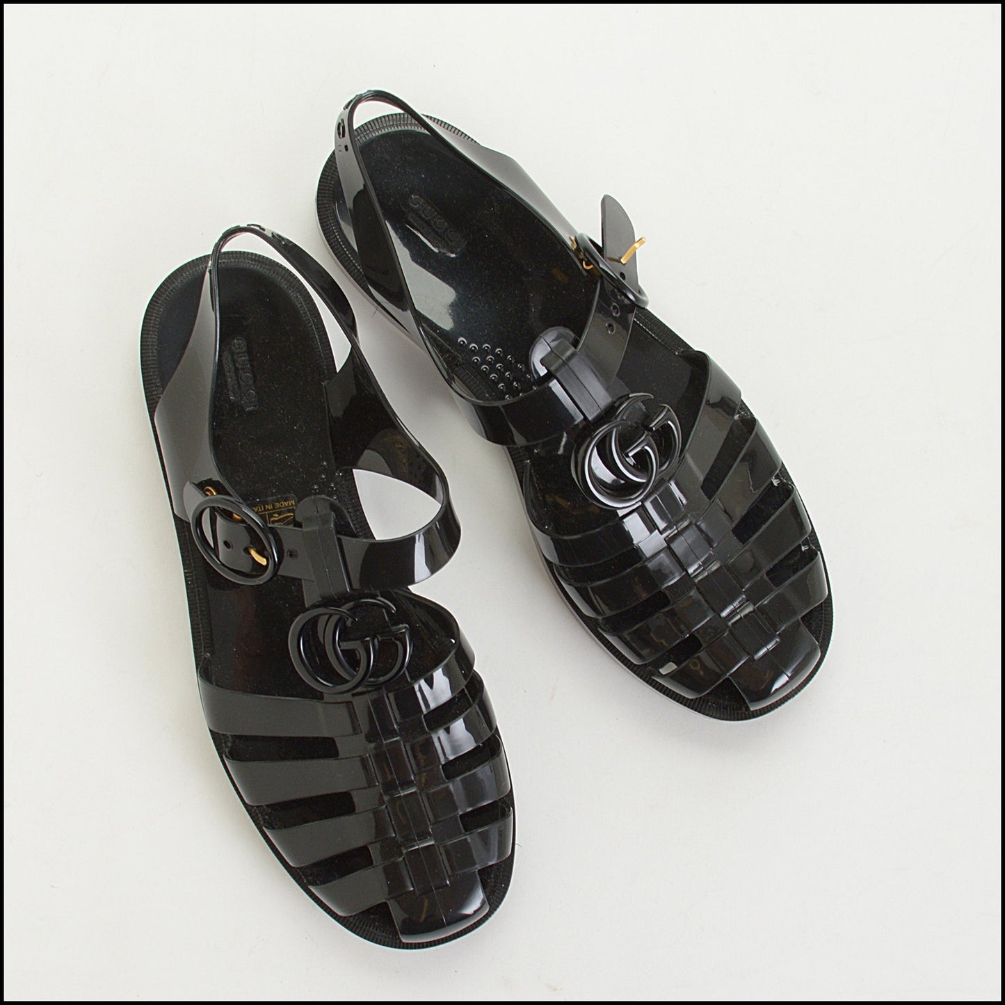 RDC14594 GUCCI Black Rubber GG Buckle Strap Sandals Size 37