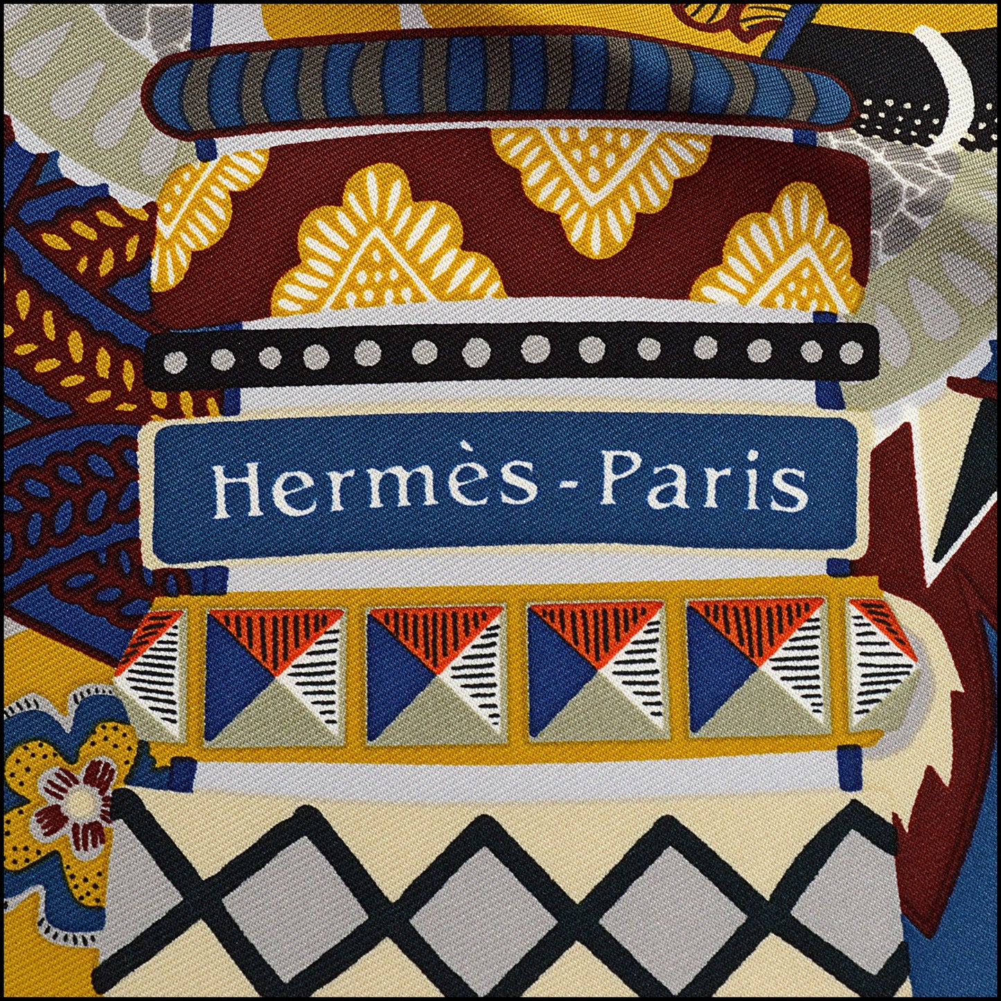 RDC14896 HERMES Bleu Moyen/Multi "Duo Cosmique" 90 Silk Scarf