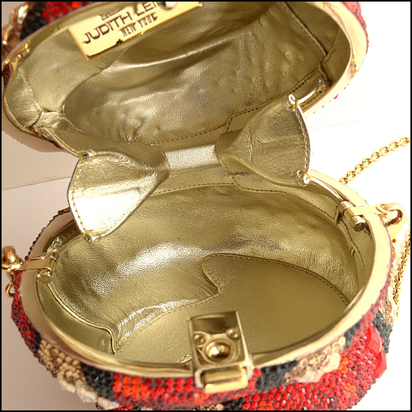 RDC15250 JUDITH LEIBER Red Snake Crystal Minaudiere Bag