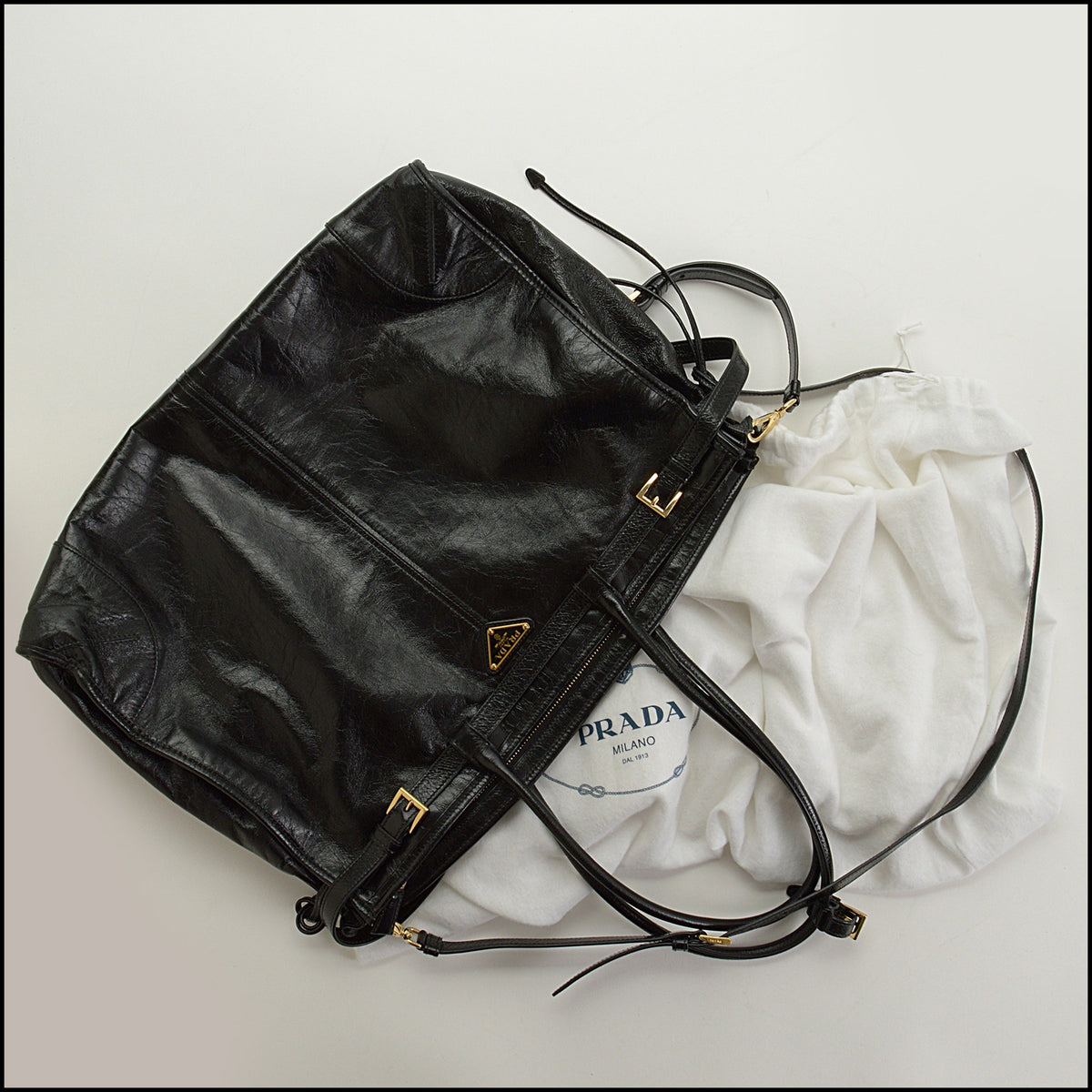 RDC15671 PRADA Black Glossy Calfskin Large Bonnie Bag