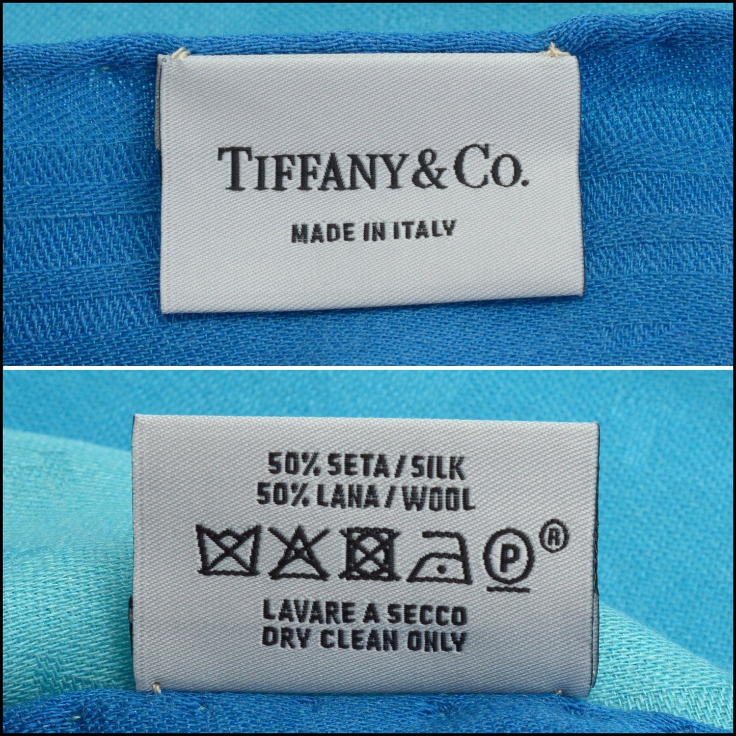 RDC15225 TIFFANY & CO. Blue Dancing T Silk and Wool Scarf 140cm