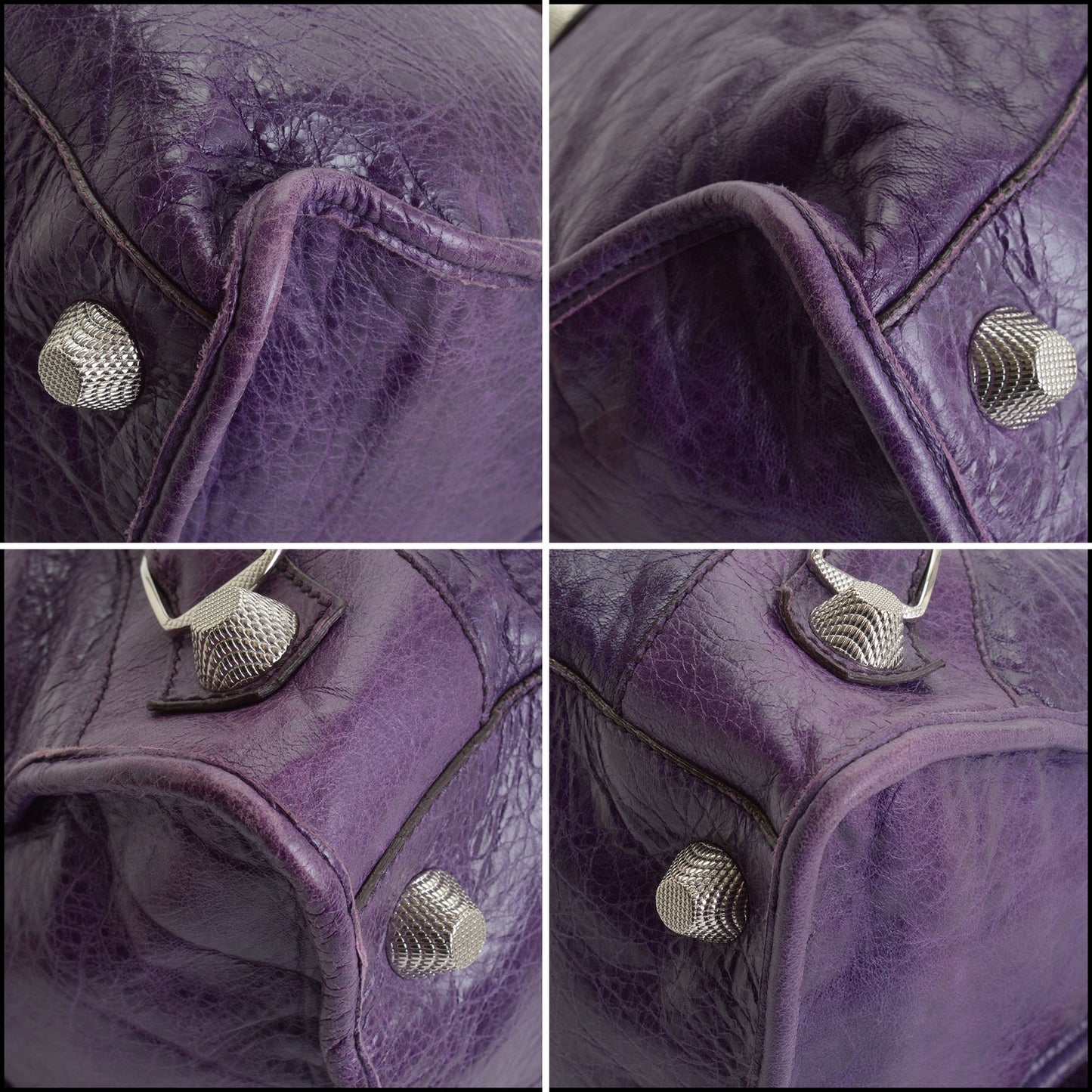 RDC14348 Authentic BALENCIAGA '07 Purple Lambskin Silver Giant HW Part Time Bag