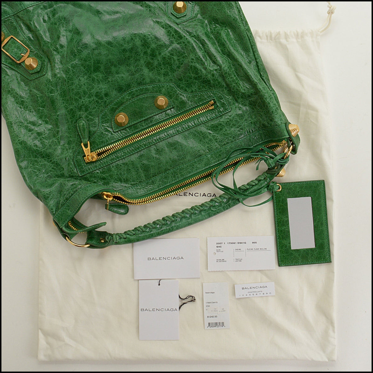 RDC15744 BALENCIAGA '07 Vert Gazon 21mm Gold Giant Hardware Day Bag