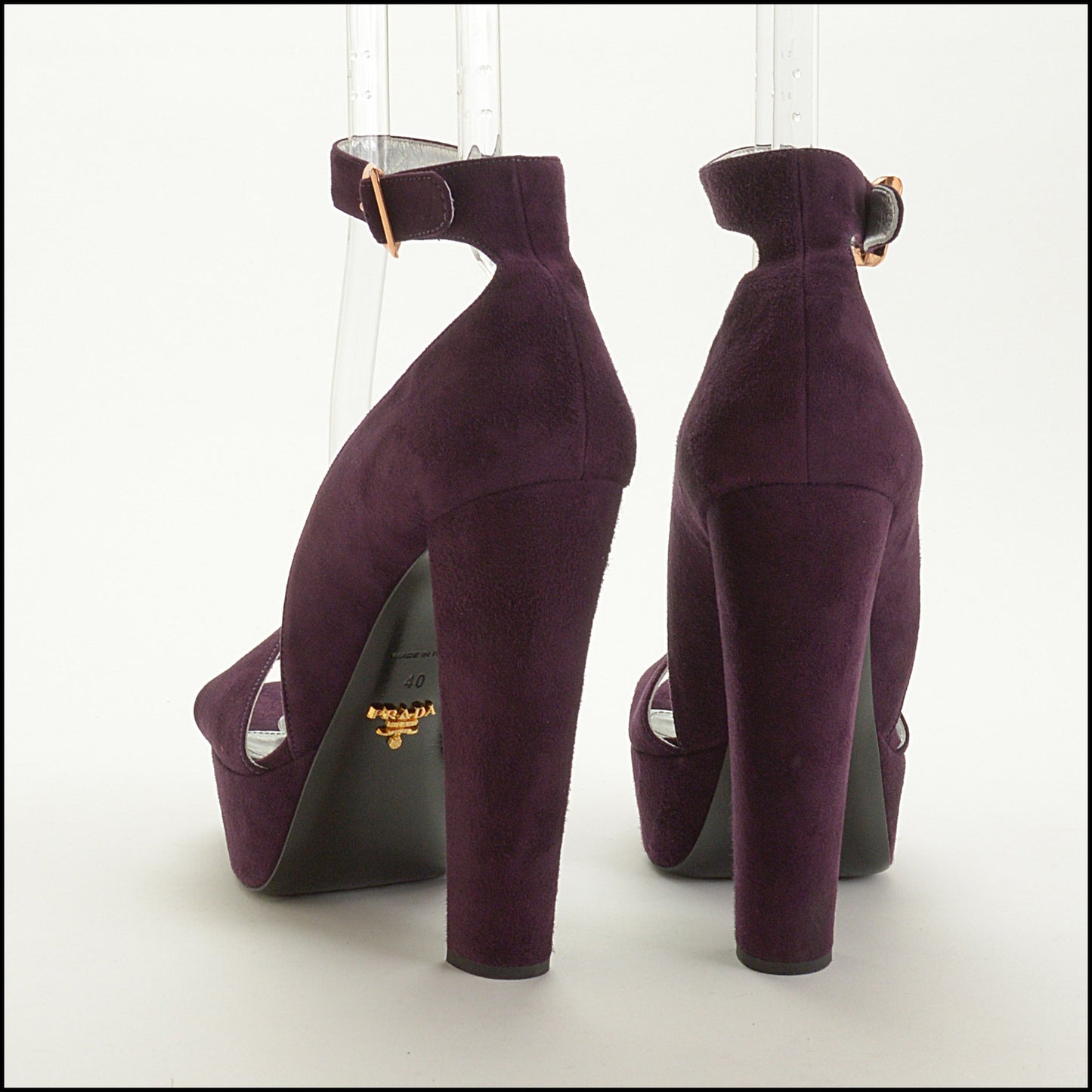 RDC15541 PRADA Deep Purple Suede Ankle Wrap Platform Heels Size 40