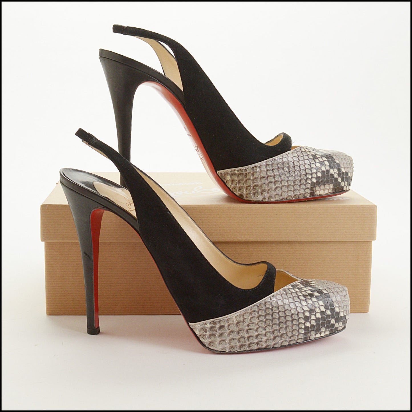 RDC15537 CHRISTIAN LOUBOUTIN Black Suede Grey Python Slingback 120 Pumps Size 41