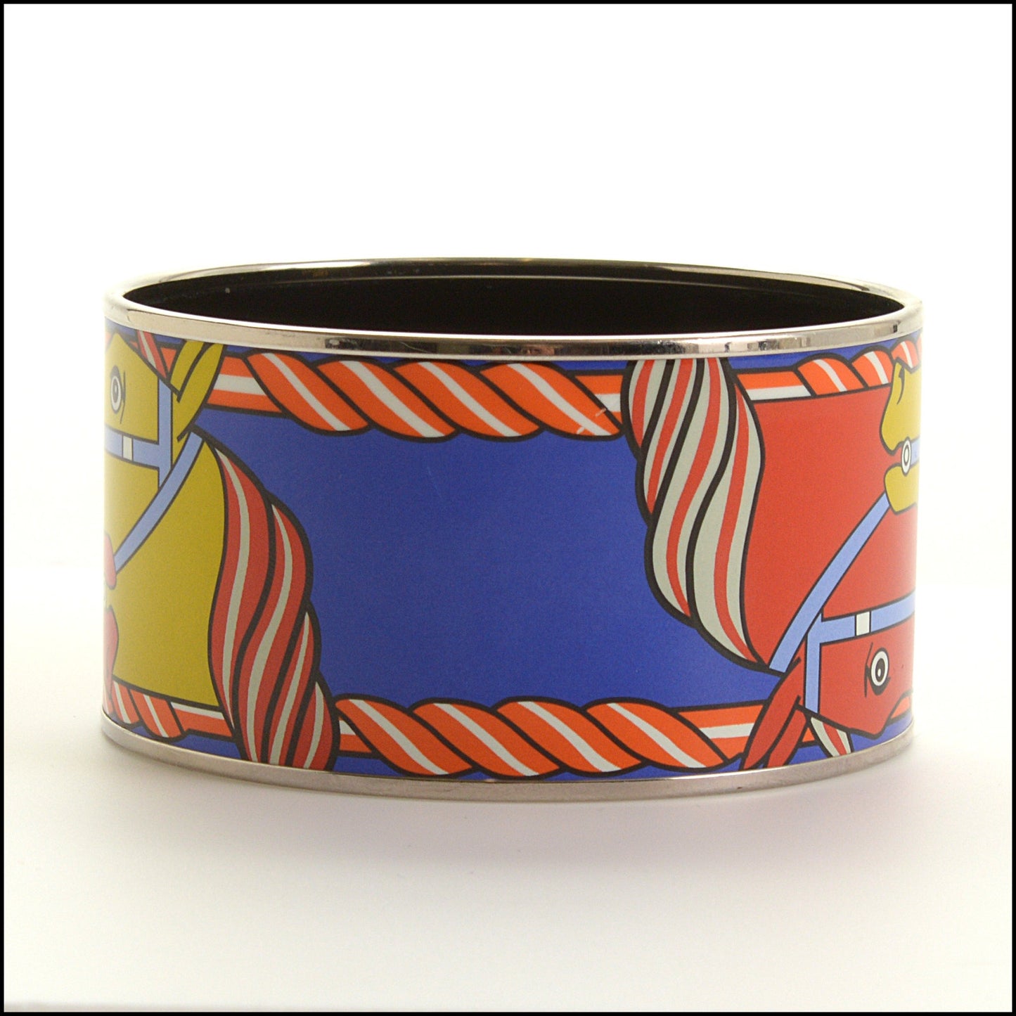 RDC15436 HERMES Blue Quadridge Printed Enamel Extra Wide Bangle Size M T3