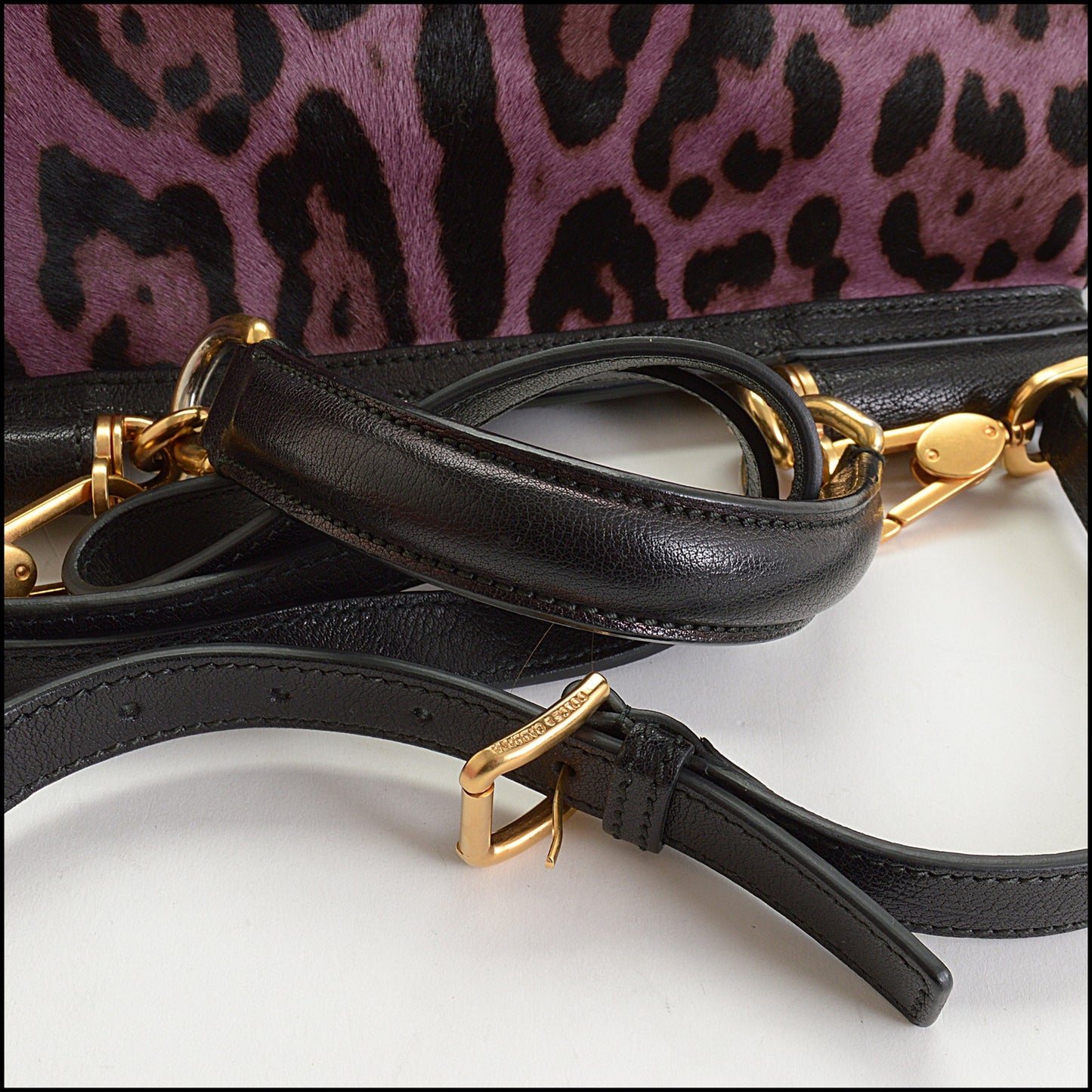RDC14718 DOLCE & GABBANA Purple/Black Leopard Print Calf Hair Pony Knit Miss Sicily Satchel