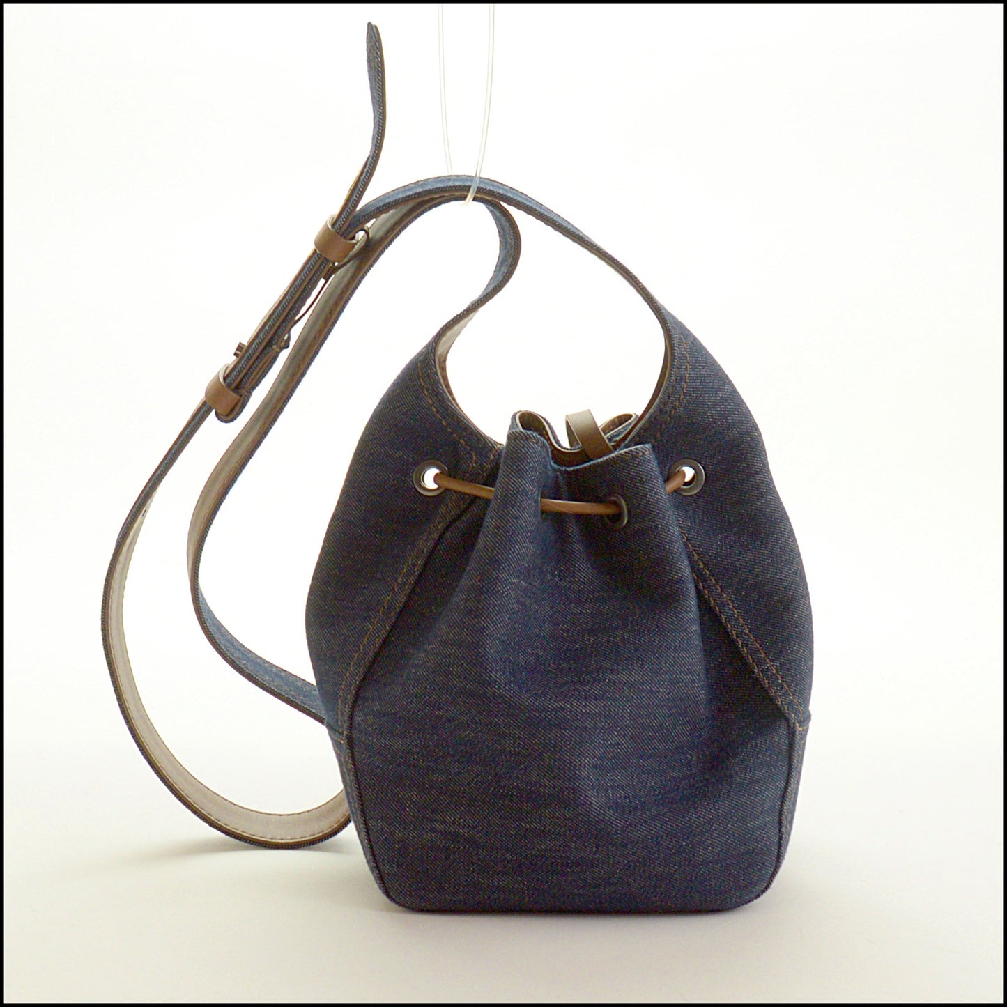 RDC15309 BRUNELLO CUCINELLI Blue Denim Duo Mini Drawstring Bucket Bag