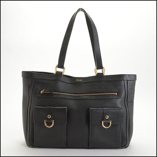 RDC14777 GUCCI Black Pigskin Double Pocket Tote Bag