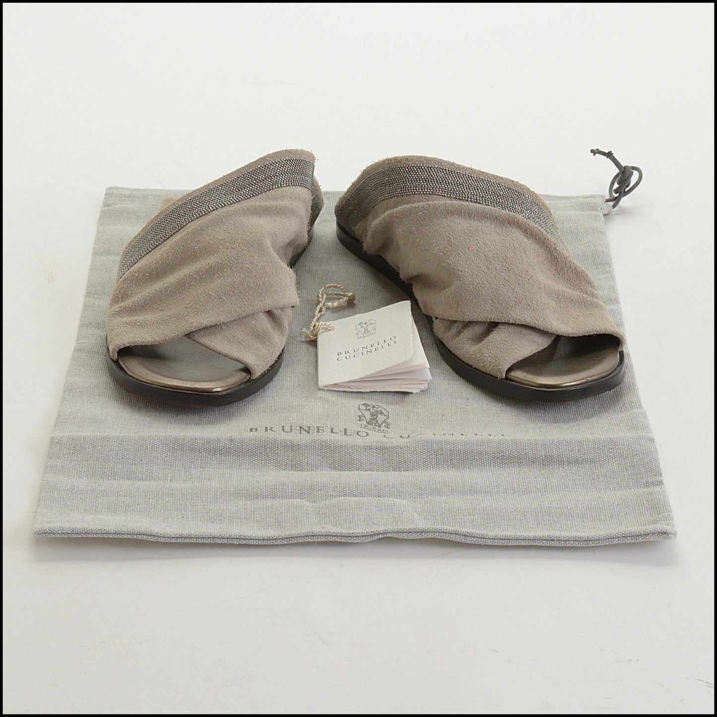 RDC14959 Authentic BRUNELLO CUCINELLI Grey Suede Monili Beaded Accent Slides Size 39