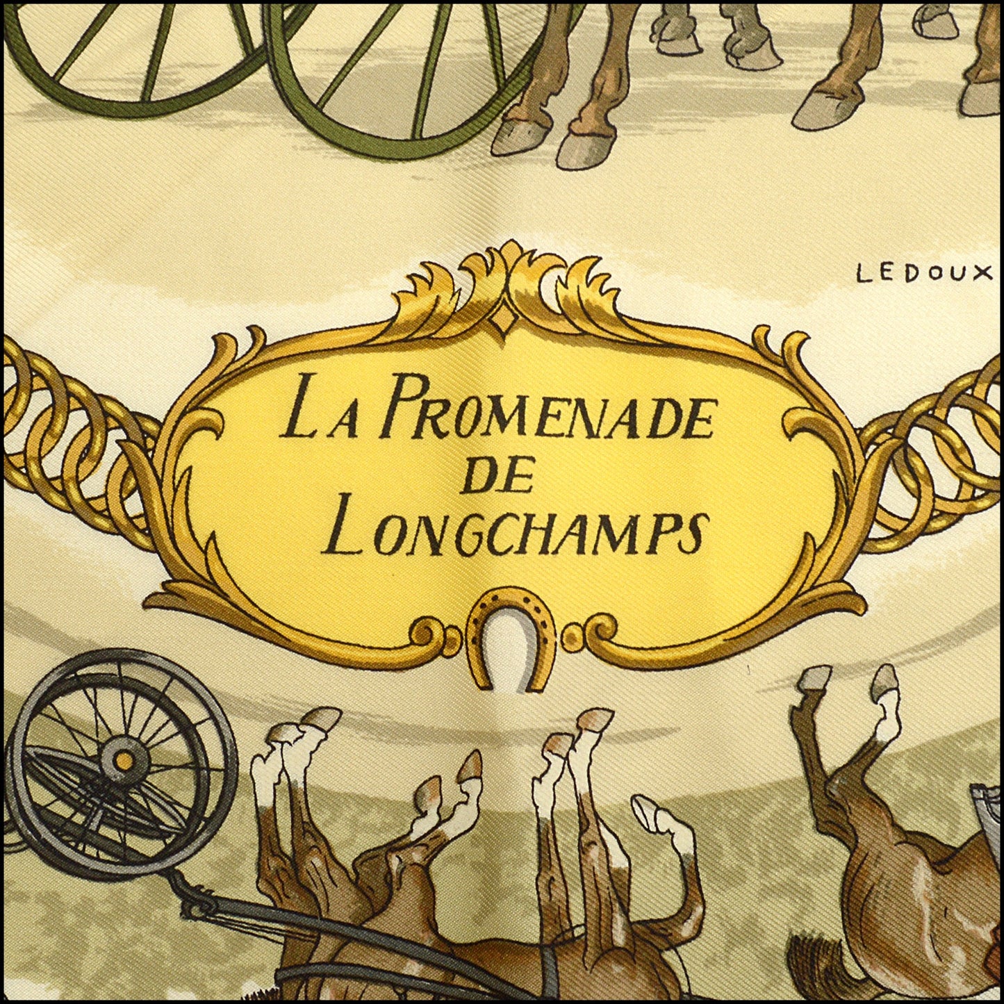 RDC15094 HERMES Vintage Pink/White "La Promenade de Longchamp" 90 Silk Scarf