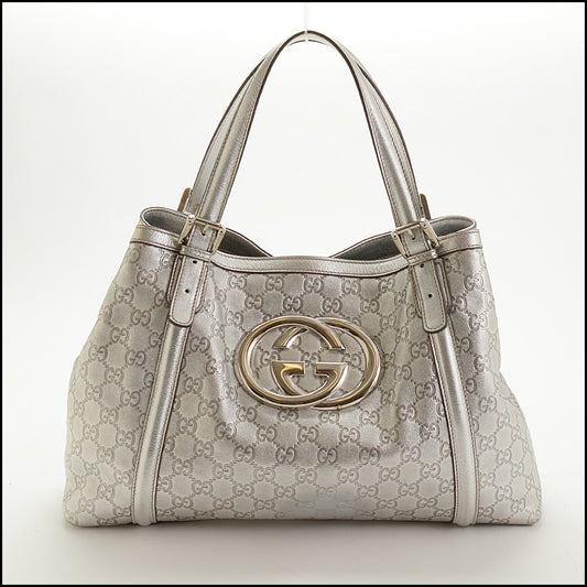 RDC15033 GUCCI Silver Guccissima Leather GG Britt Tote Bag