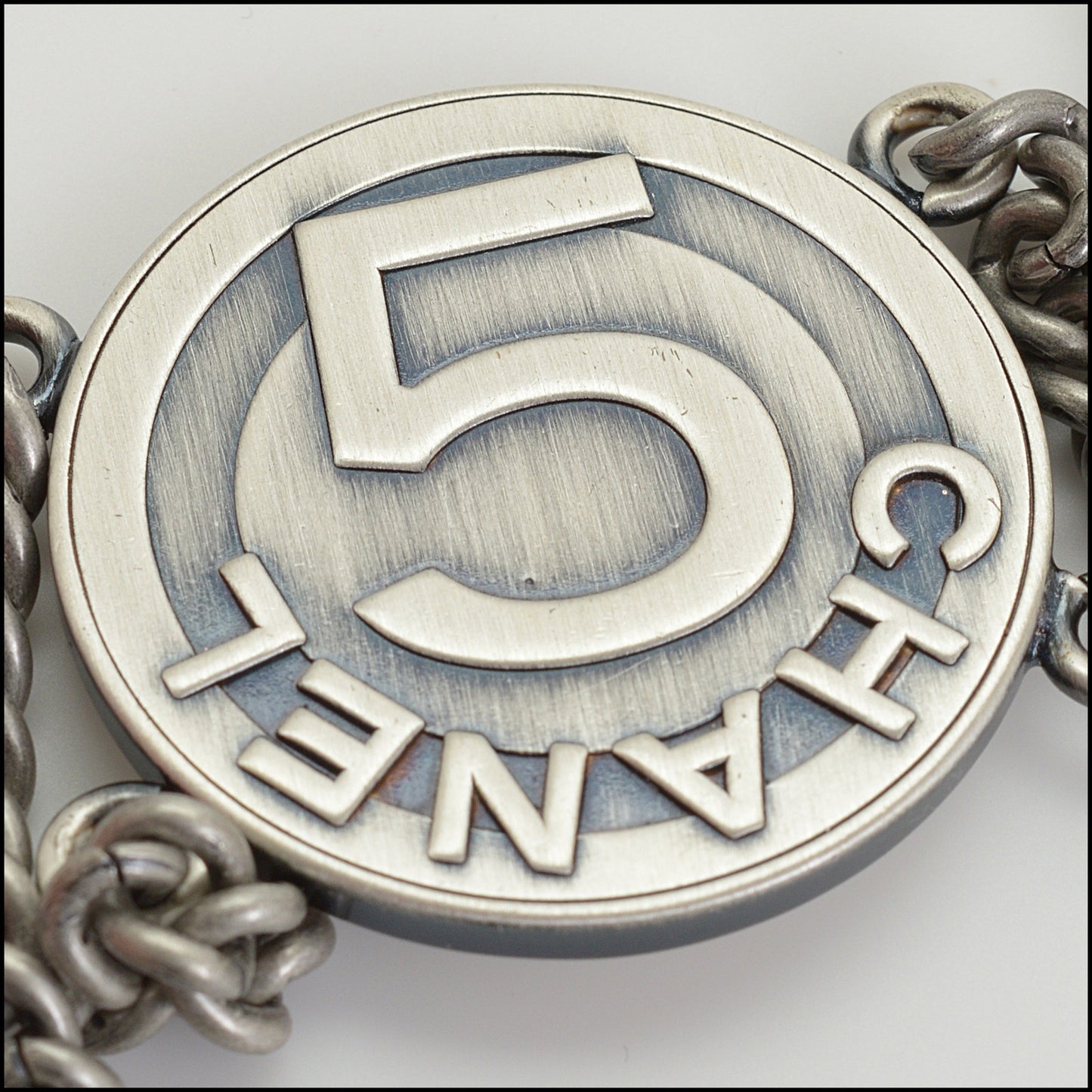 RDC14935 CHANEL Silver Medallion Chain Belt Size 90