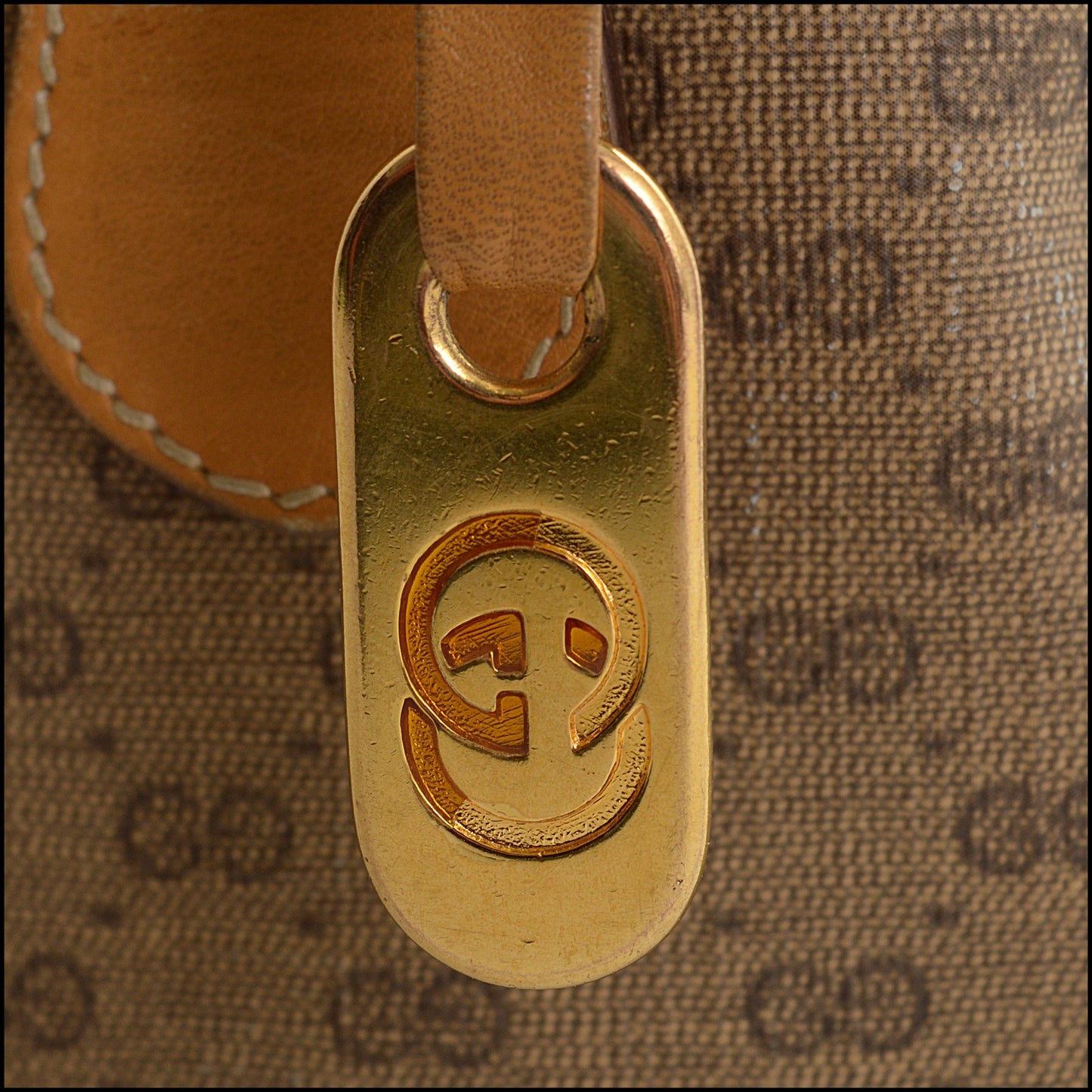 RDC15506 GUCCI Vintage Tan Leather Micro GG Boston Bag