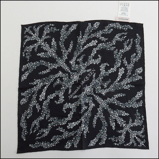 RDC13547 Authentic ALEXANDER MCQUEEN Black & Grey Gem & Pearl Silk Scarf