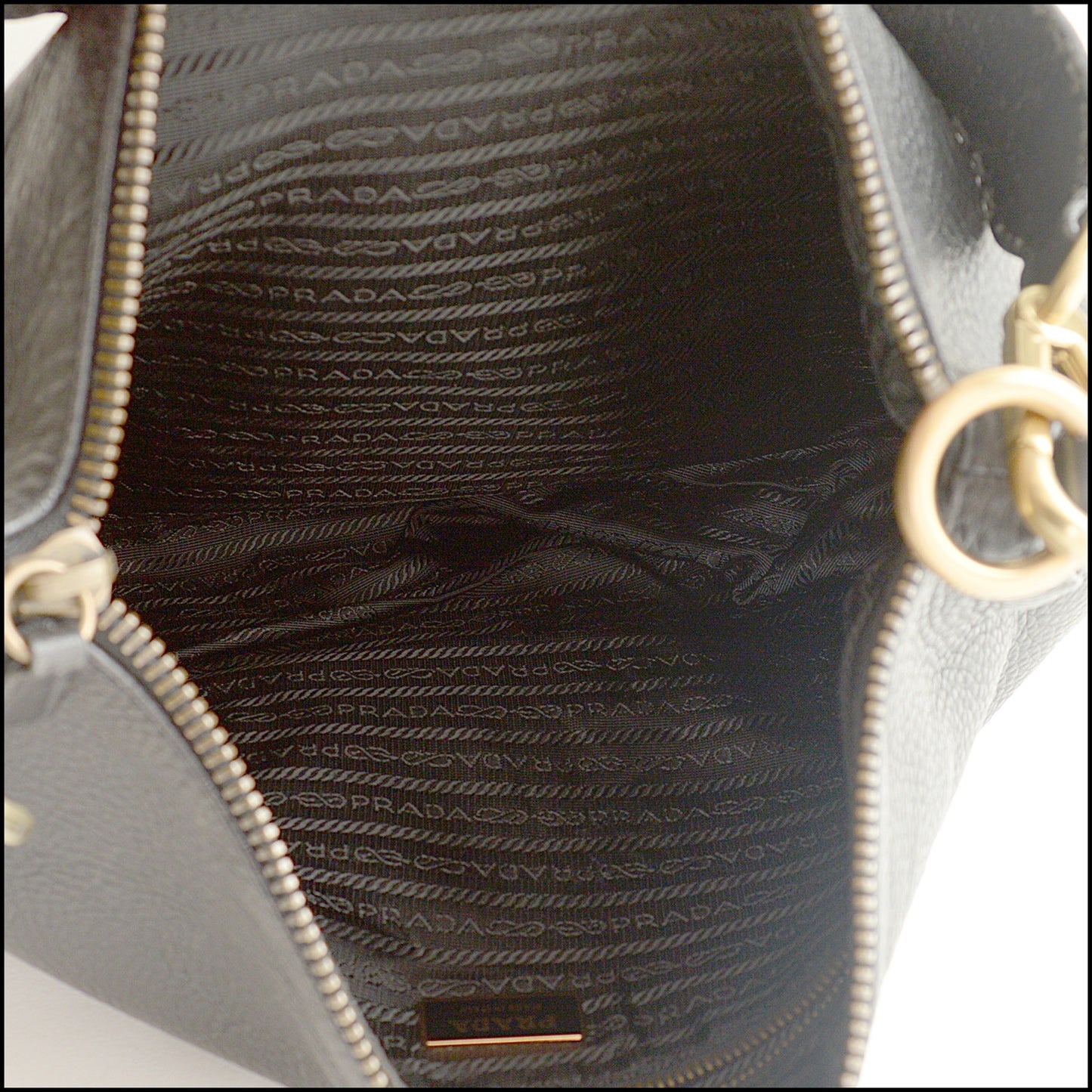 RDC15505 PRADA Black Pebbled Leather Hobo Bag