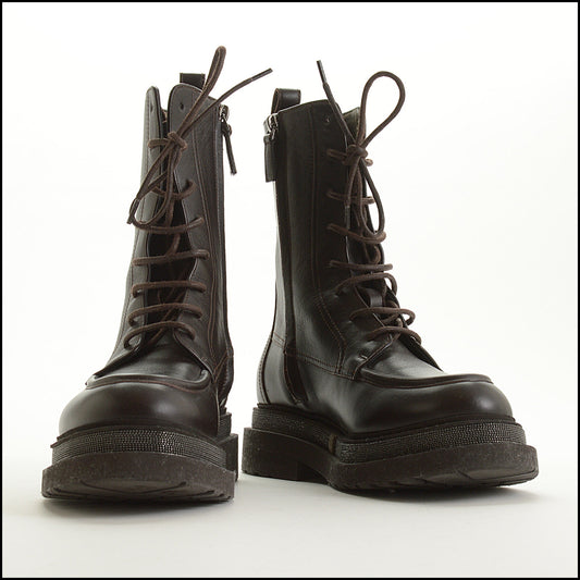 RDC15533 BRUNELLO CUCINELLI Brown Monili Bead Combat Boots Size 37