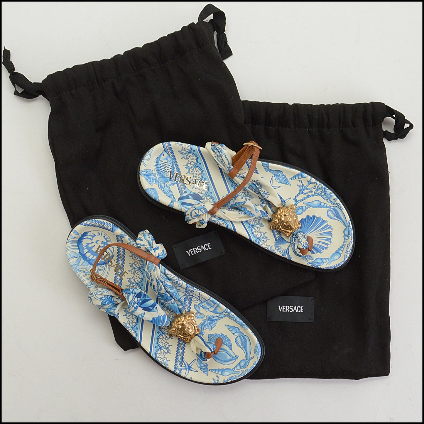 RDC14963 Authentic VERSACE Blue/White Underwater Barocco La Medusa Sandals Size 40