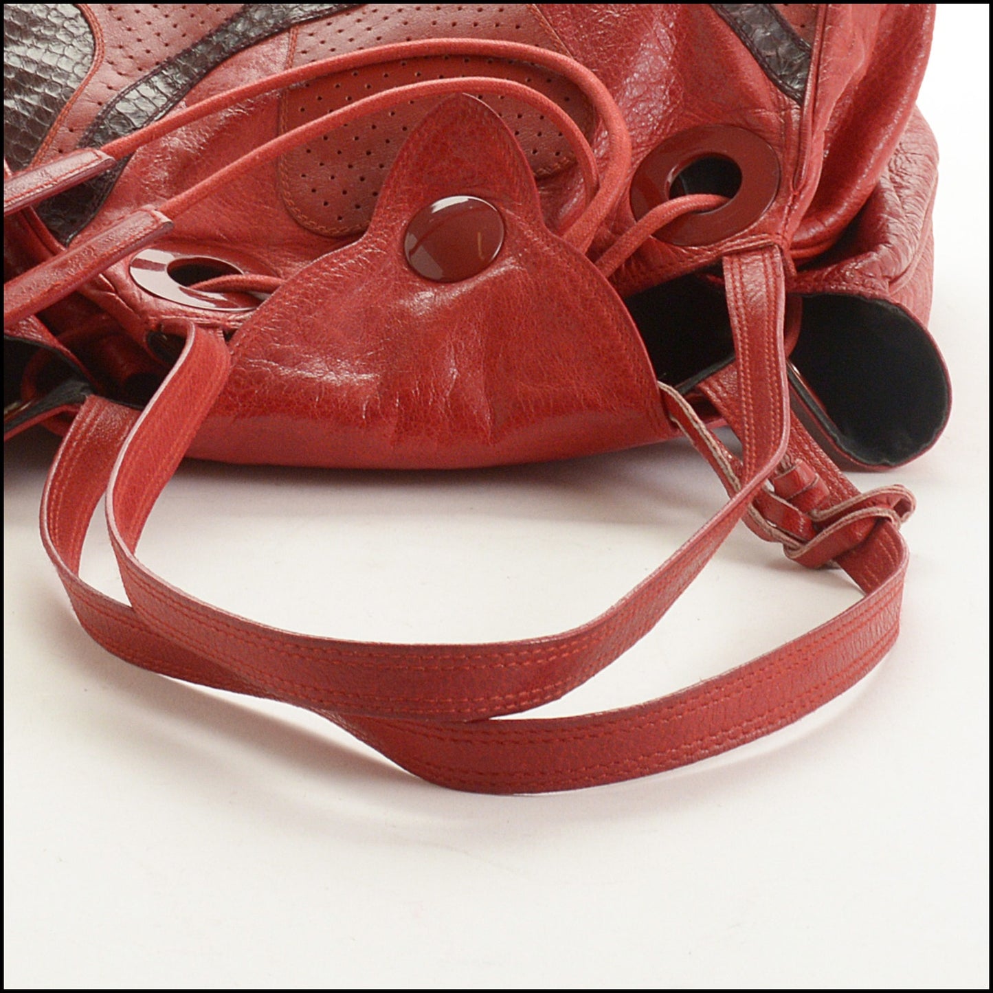 RDC15343 BALENCIAGA '04 True Red Chevre and Bordeaux Snakeskin Corset Bag