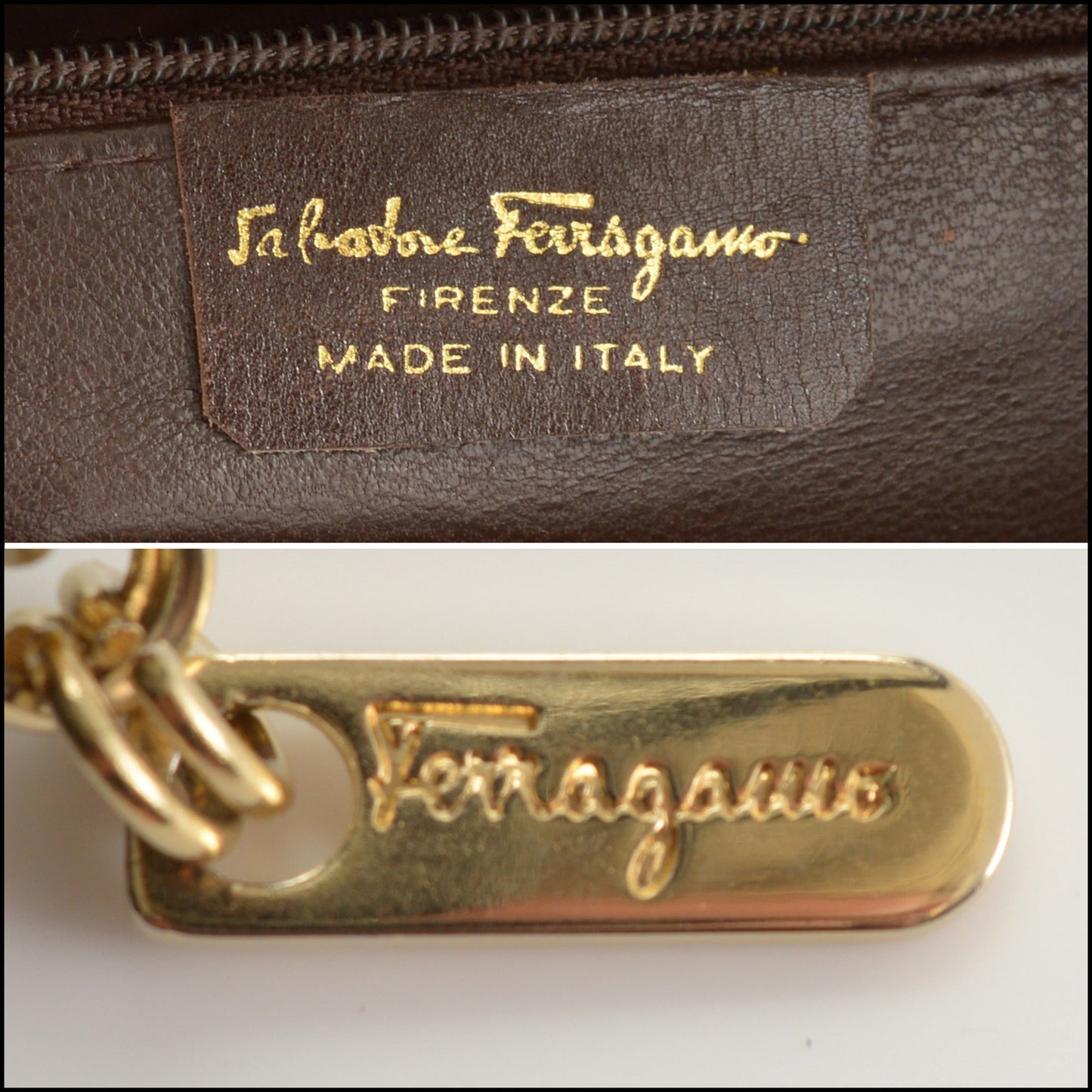 RDC15380 FERRAGAMO Dark Brown Crocodile Embossed Shoulder Bag