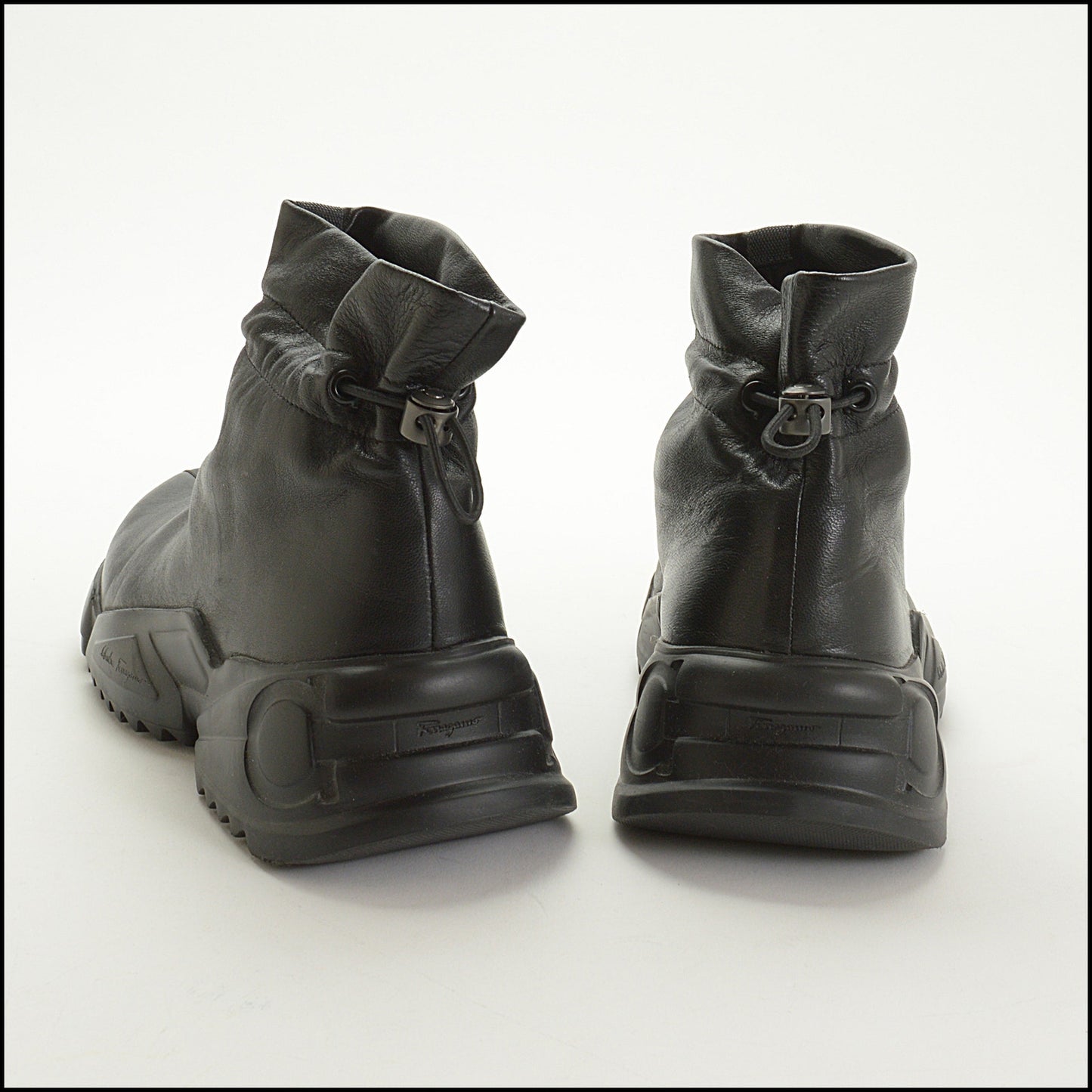 RDC15076 SALVATORE FERRAGAMO Black Nappa Leather Ankle Boots size 7.5 C