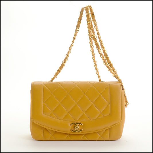 RDC15260 CHANEL Vintage Mustard Yellow Lambskin Quilted Diana Flap Bag