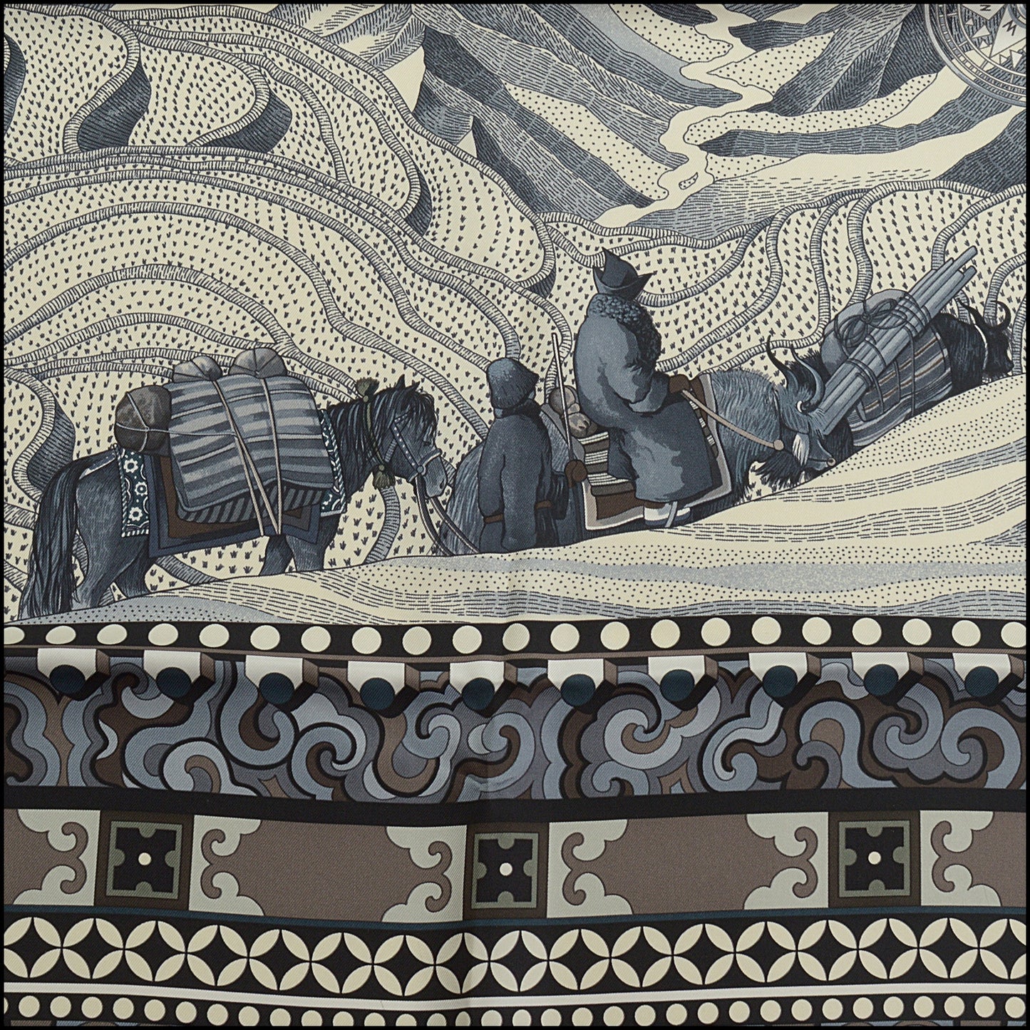RDC15236 HERMES '09 Black Les Femmes aux Semelles de Vent Silk Scarf 90cm